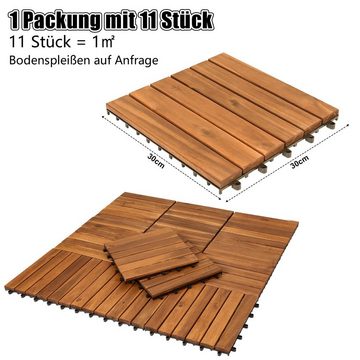 Randaco Holzfliesen Terrassenfliesen 11st-110st, Akazienholz Gartenfliesen 30x30cm - 99x, 99er Set, 99 St., 30x30cm = 1qm pro Fliese, rutschfest, Stecksystem, langlebig