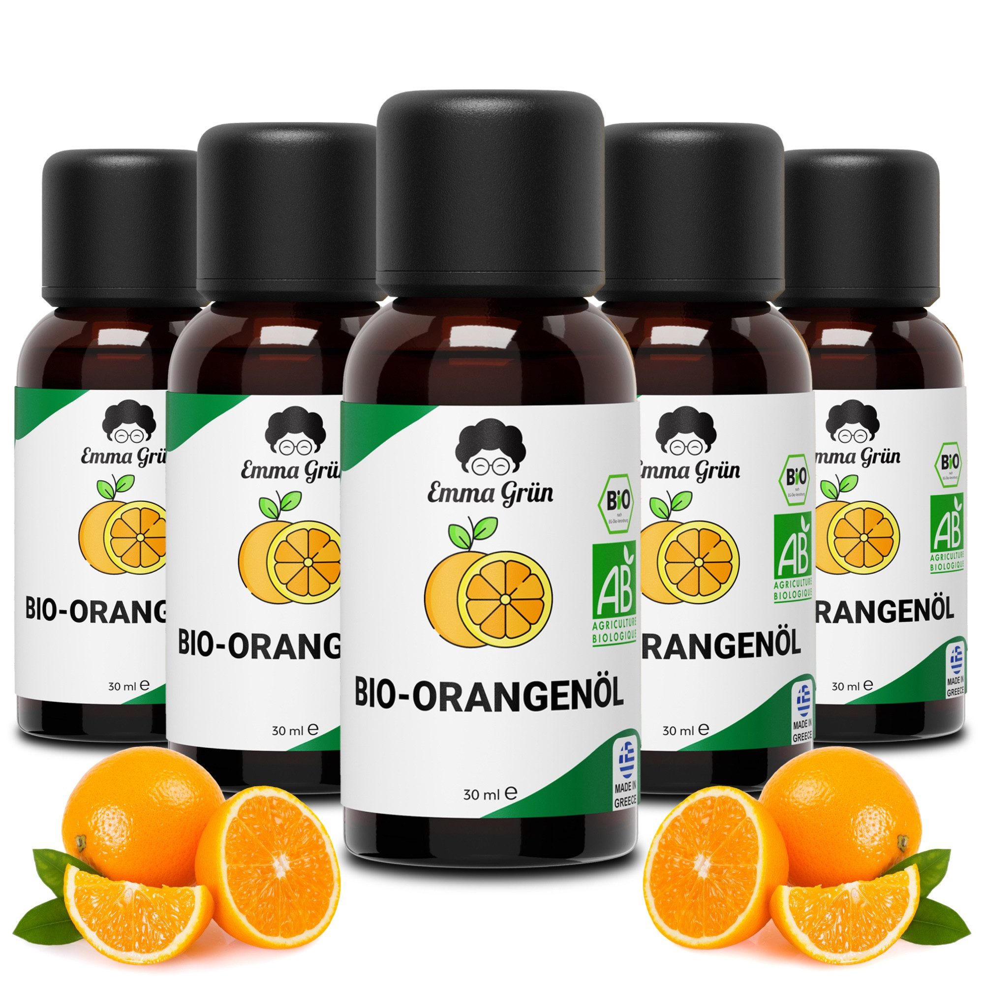 Emma Grün Duftöl Bio Orange 30 ml, ätherisch, naturrein & hochdosiert (Set, Je nach Auswahl: 1x, 2x oder 5x Bio Orangenöl 30 ml), Höchste Bio-Zertifizierung als Lebensmittel, naturrein & ohne Zusätze