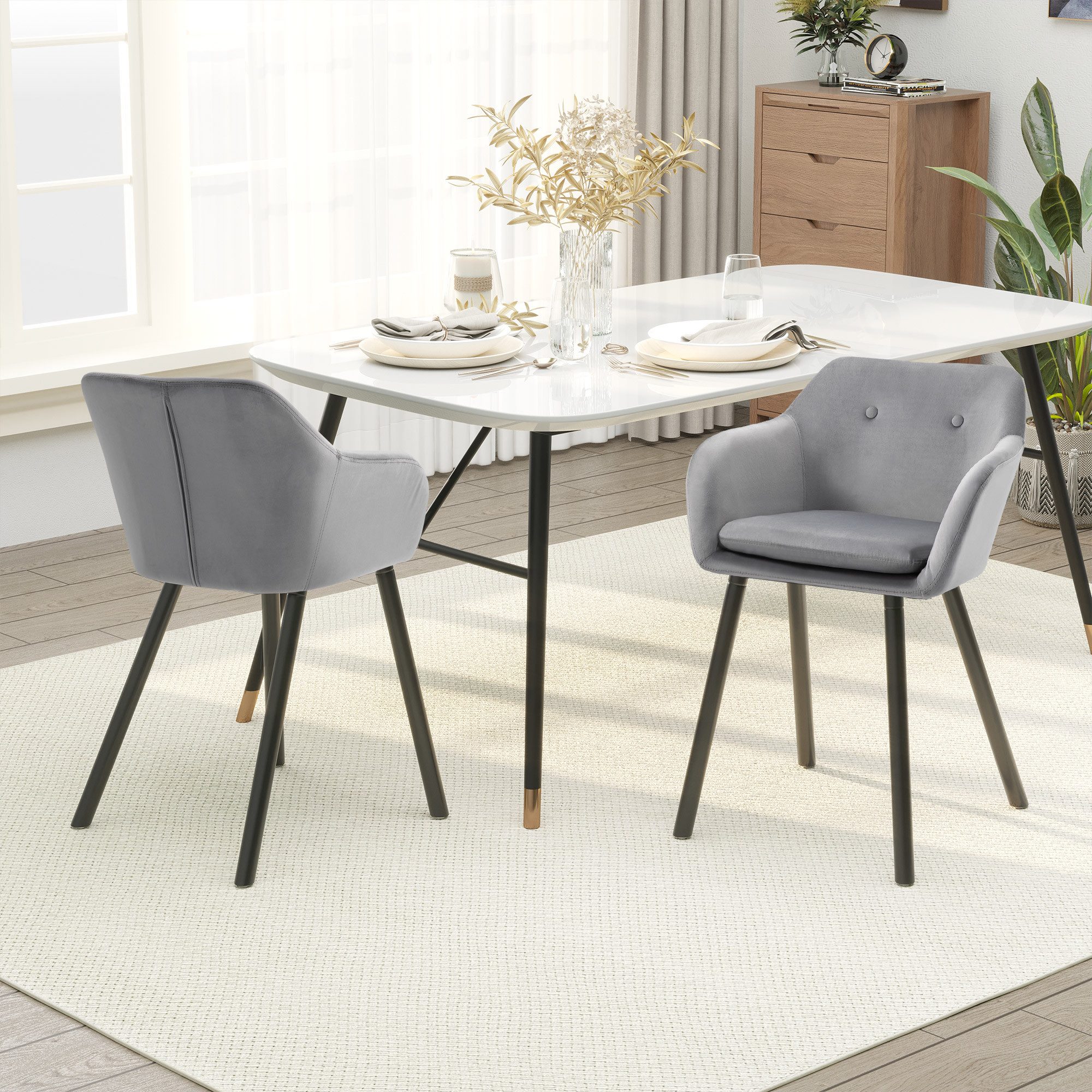 HOMCOM Esszimmerstuhl 2er-Set, mit Rückenlehne, Samtoptik, günstig online kaufen