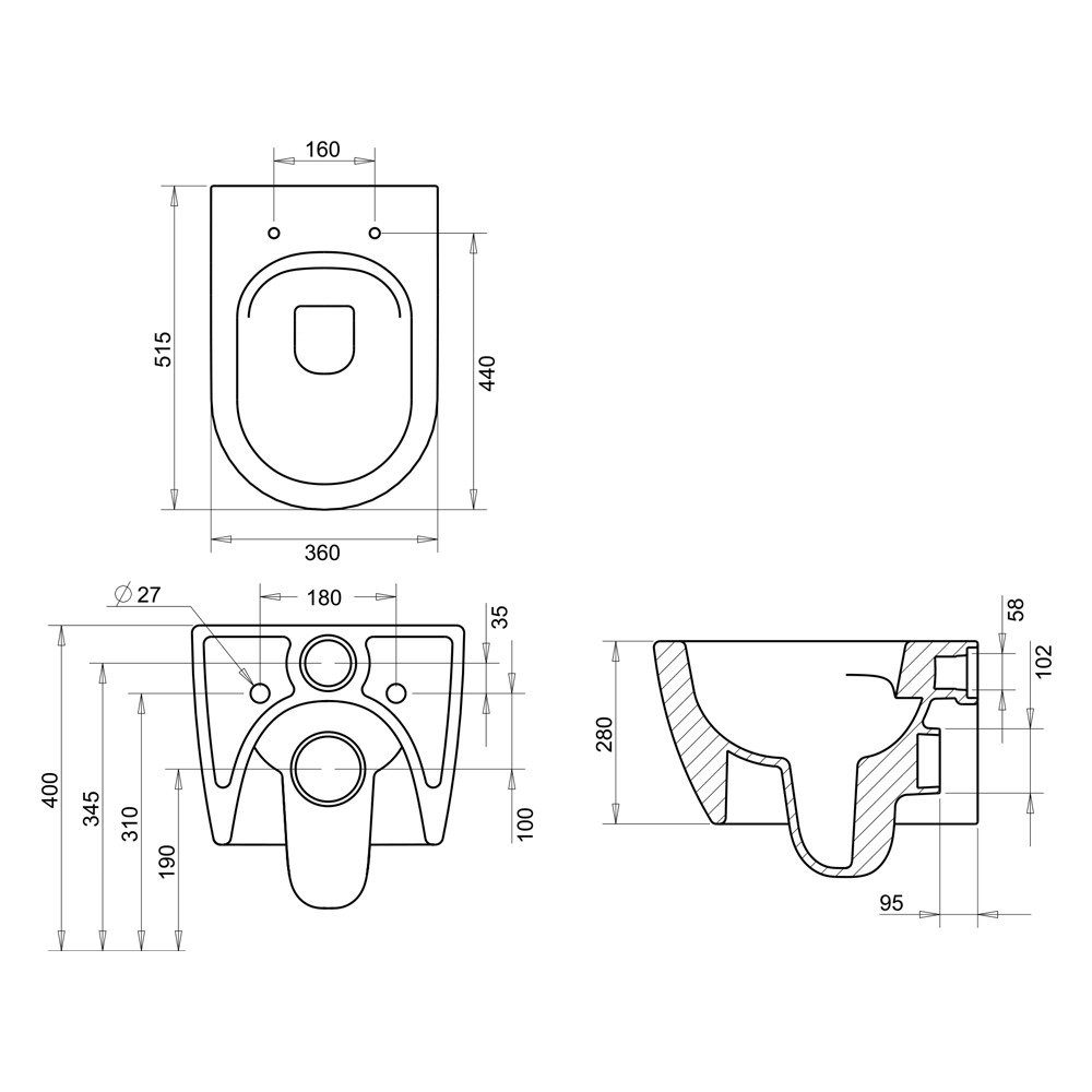 Aloni Tiefspül-WC EB-AL6612+AL0611, Hänge Dusch WC Matt Schwarz Black Taharet WC Bidet Toilette