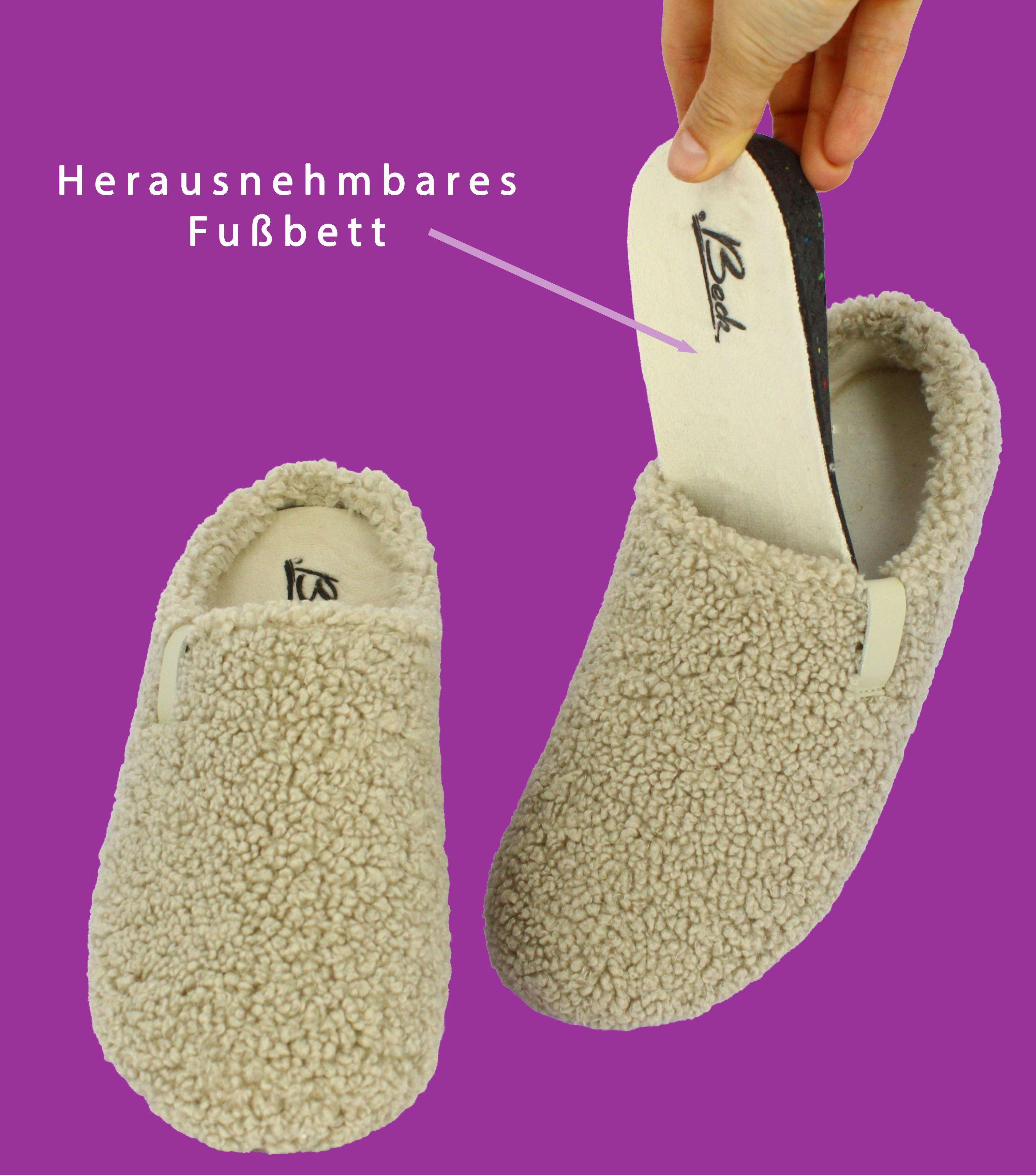 Beck Damen Pantoffel Jule im Teddy-Look Hausschuh zum Schlupfen