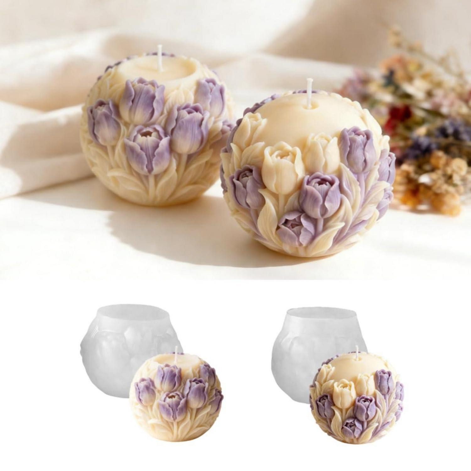 LuxusKollektion Formkerze 3D Tulpen Kerzenform Silikon Frühling