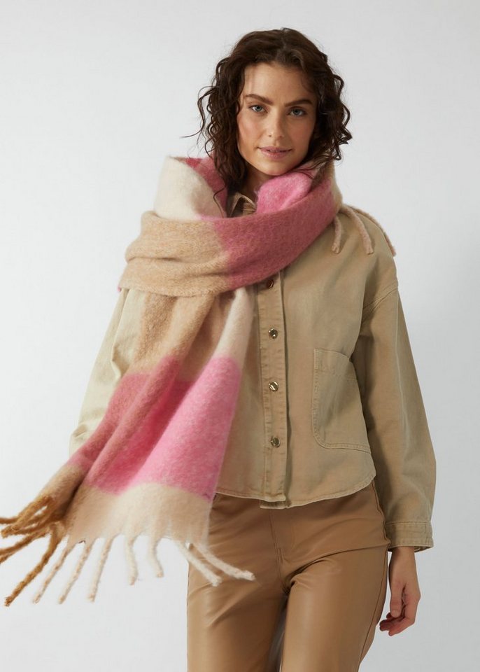 Codello Modeschal XL-Schal aus recyceltem Polyester mit Karo-Muster, mit  gedrehten Fransen, Kuscheliges Tragegefühl