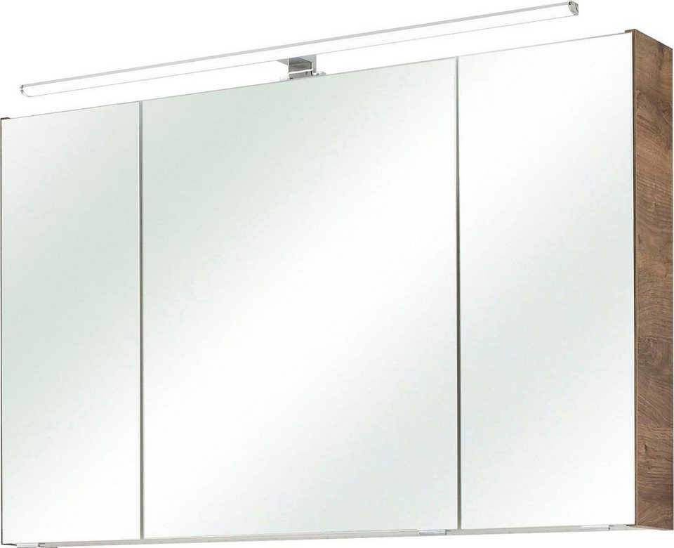 PELIPAL Spiegelschrank Quickset Breite 105 cm, 3-türig, LED-Beleuchtung,  Schalter-/Steckdosenbox