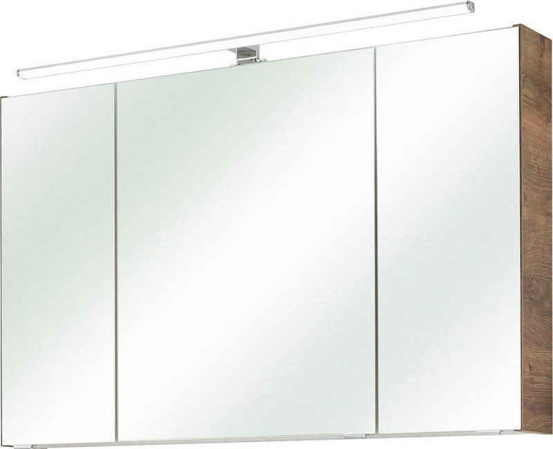 PELIPAL Spiegelschrank »Quickset« Breite 105 cm, 3-türig, LED-Beleuchtung, Schalter-/Steckdosenbox, Türdämpfer