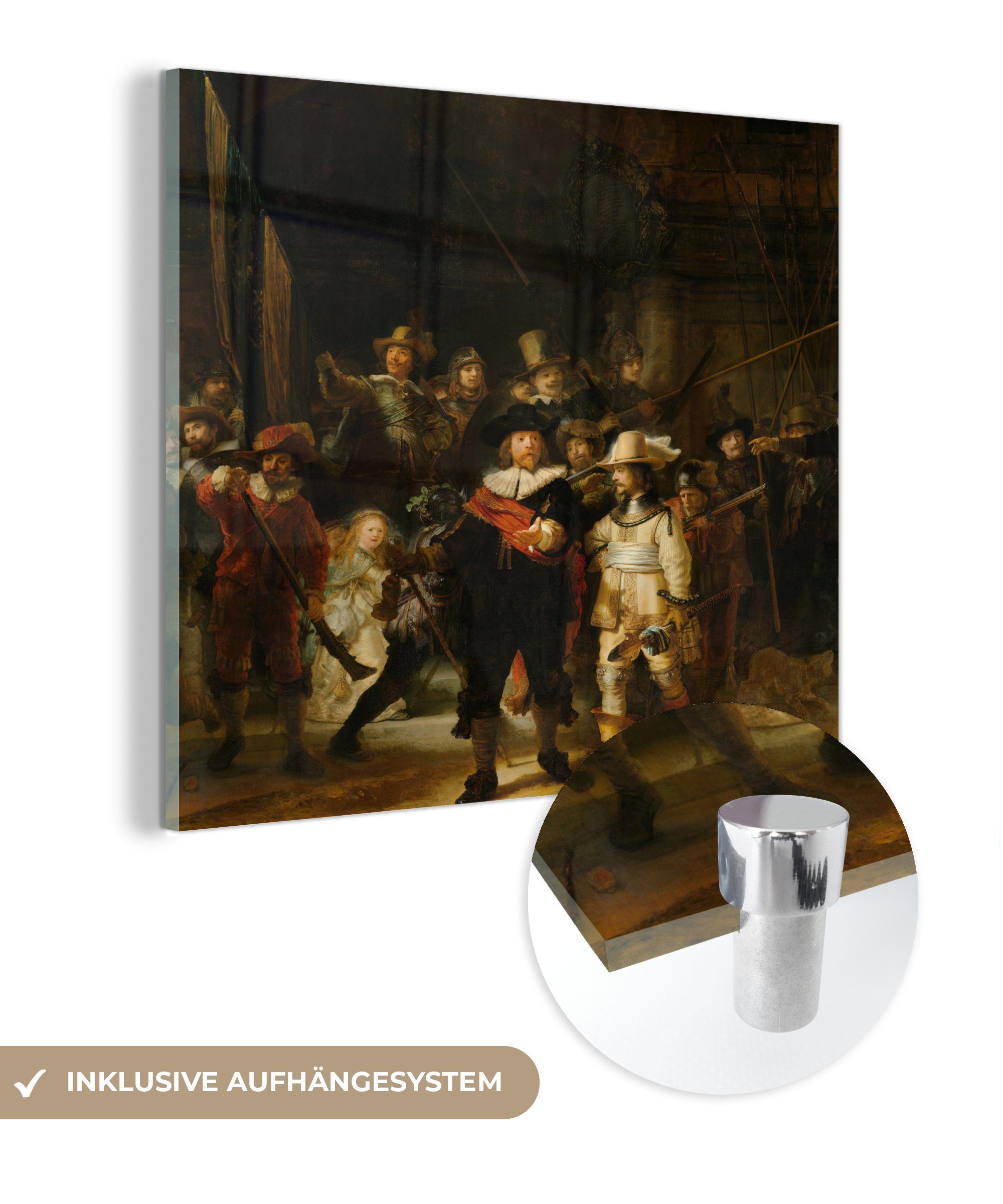 bunt Die Glasbilder Acrylglasbild Rembrandt - - (1 von Gemälde auf St), Glas Nachtwache - - van Rijn, Wandbild Glas Bilder Wanddekoration Foto MuchoWow auf