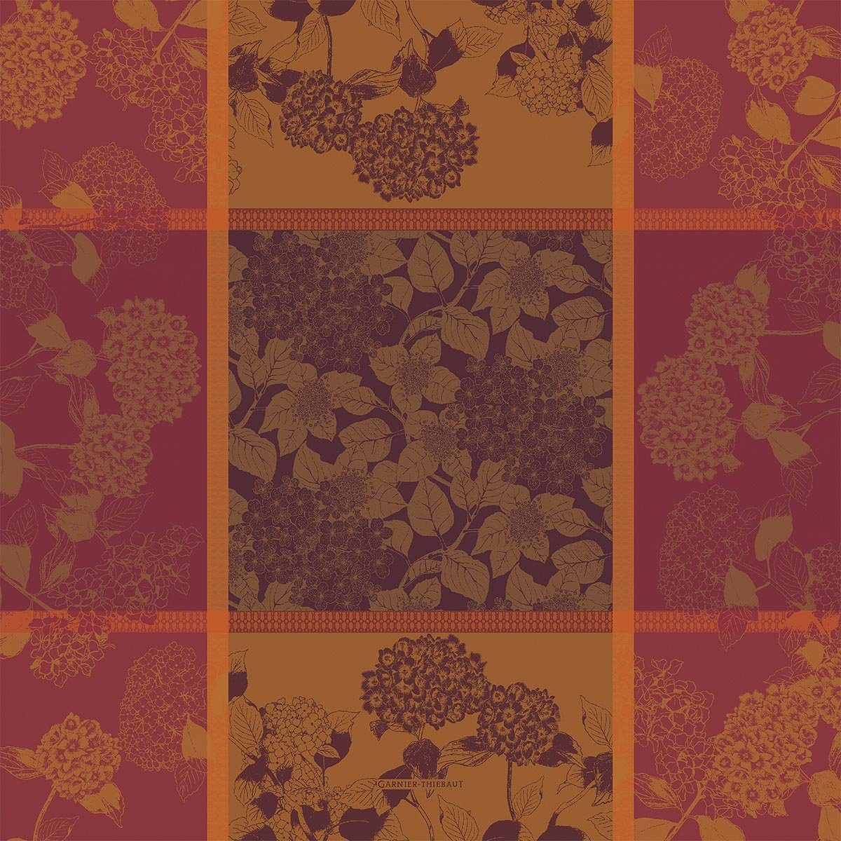 Hortensias Garnier 115x115 Rouille cm, jacquard-gewebt Thiebaut Tischdecke