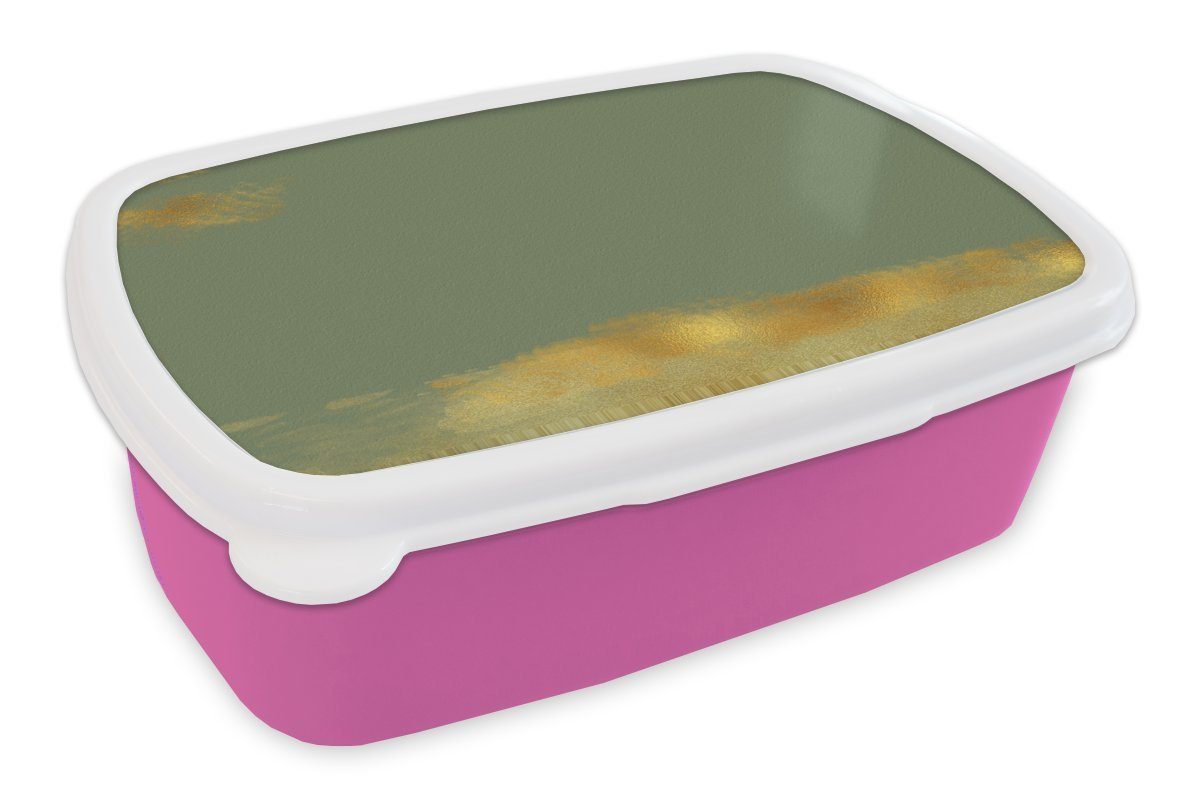 MuchoWow Lunchbox Muster - Farbe - Gold - Grün, Kunststoff, (2-tlg), Brotbox für Erwachsene, Brotdose Kinder, Snackbox, Mädchen, Kunststoff rosa