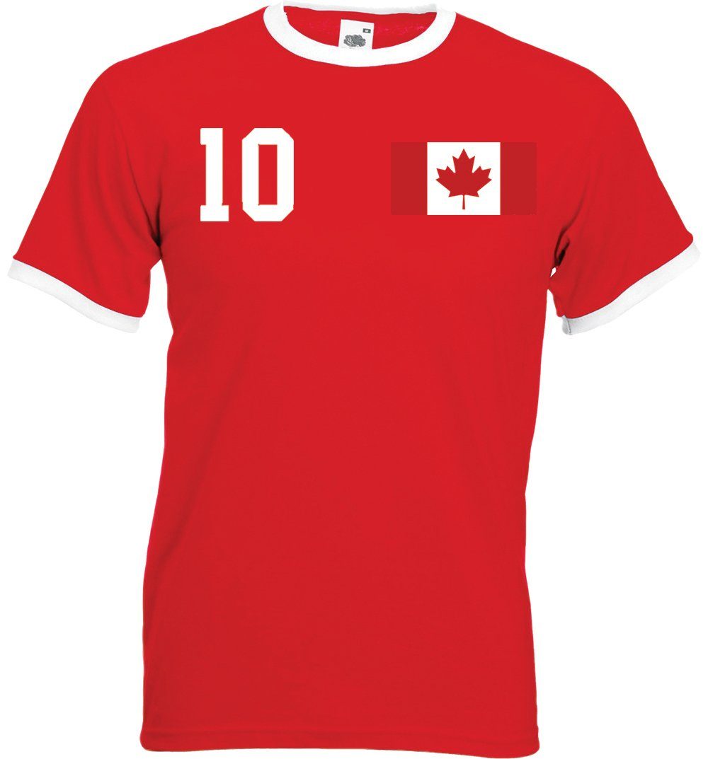 Trikot Frontprint T-Shirt Designz im Herren Shirt mit Fußball Youth trendigem Weiß-Rot Look Kanada