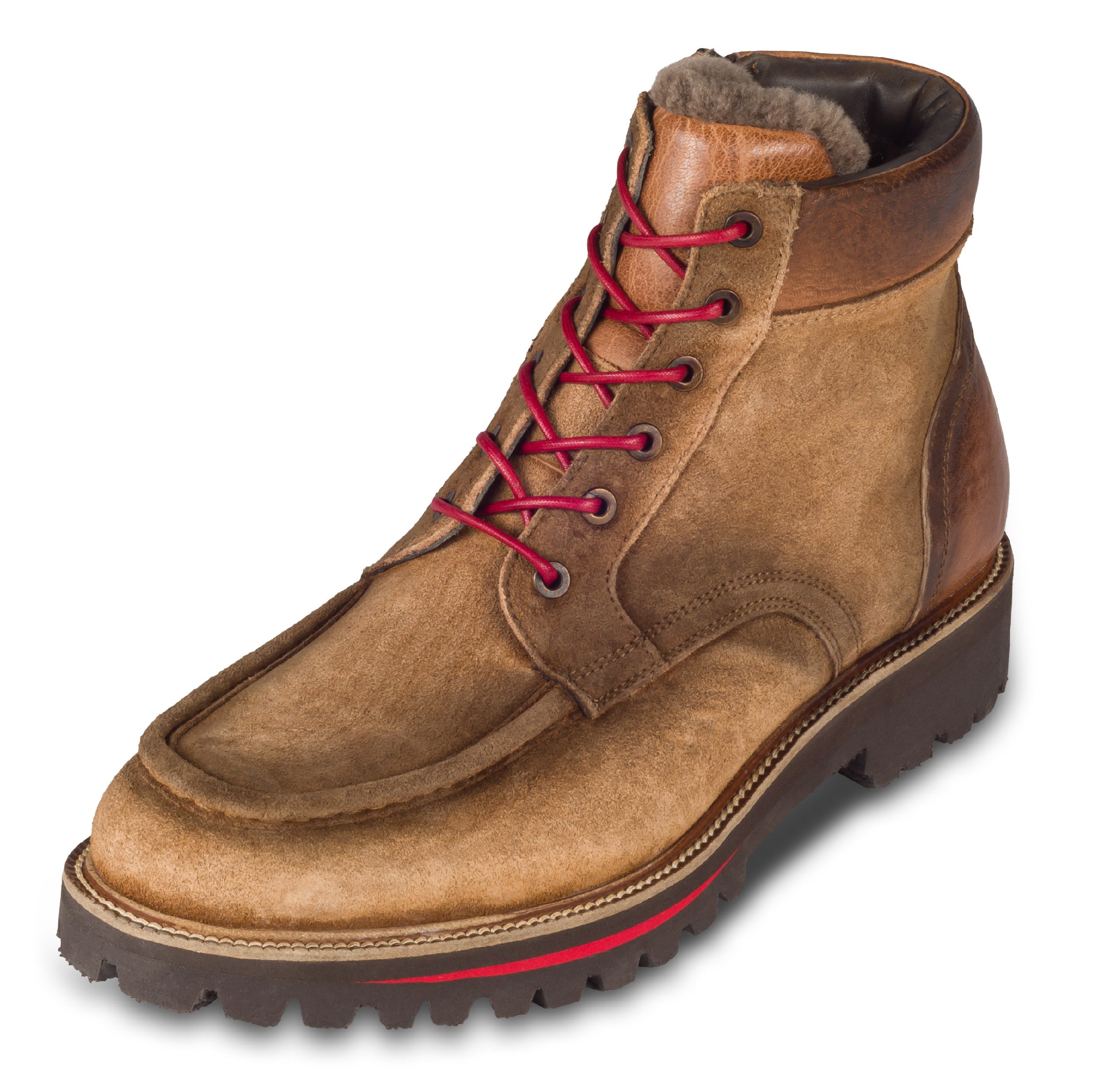 Lorenzi Rauleder Schnür-Boots / Stiefelette Braun, Lammfell, Reißverschluß Stiefelette Handgefertigt in Italien