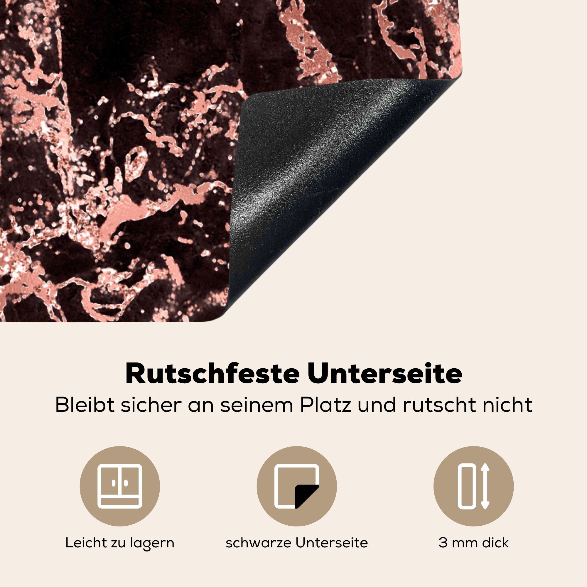 Roségold - Vinyl, MuchoWow Induktionsschutz, Induktionskochfeld, cm, Ceranfeldabdeckung - Herdblende-/Abdeckplatte Steine, tlg), (1 Marmor 57x51