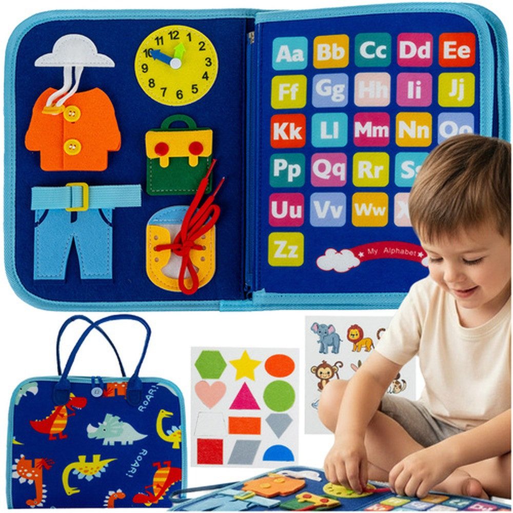 KRUZZEL Motorikbrett Manipulatives Montessori-Brettspielzeug, (Spar-Set, 1-tlg), Buntes Dinosaurier-Motiv, robuste Verarbeitung und sichere Materialien