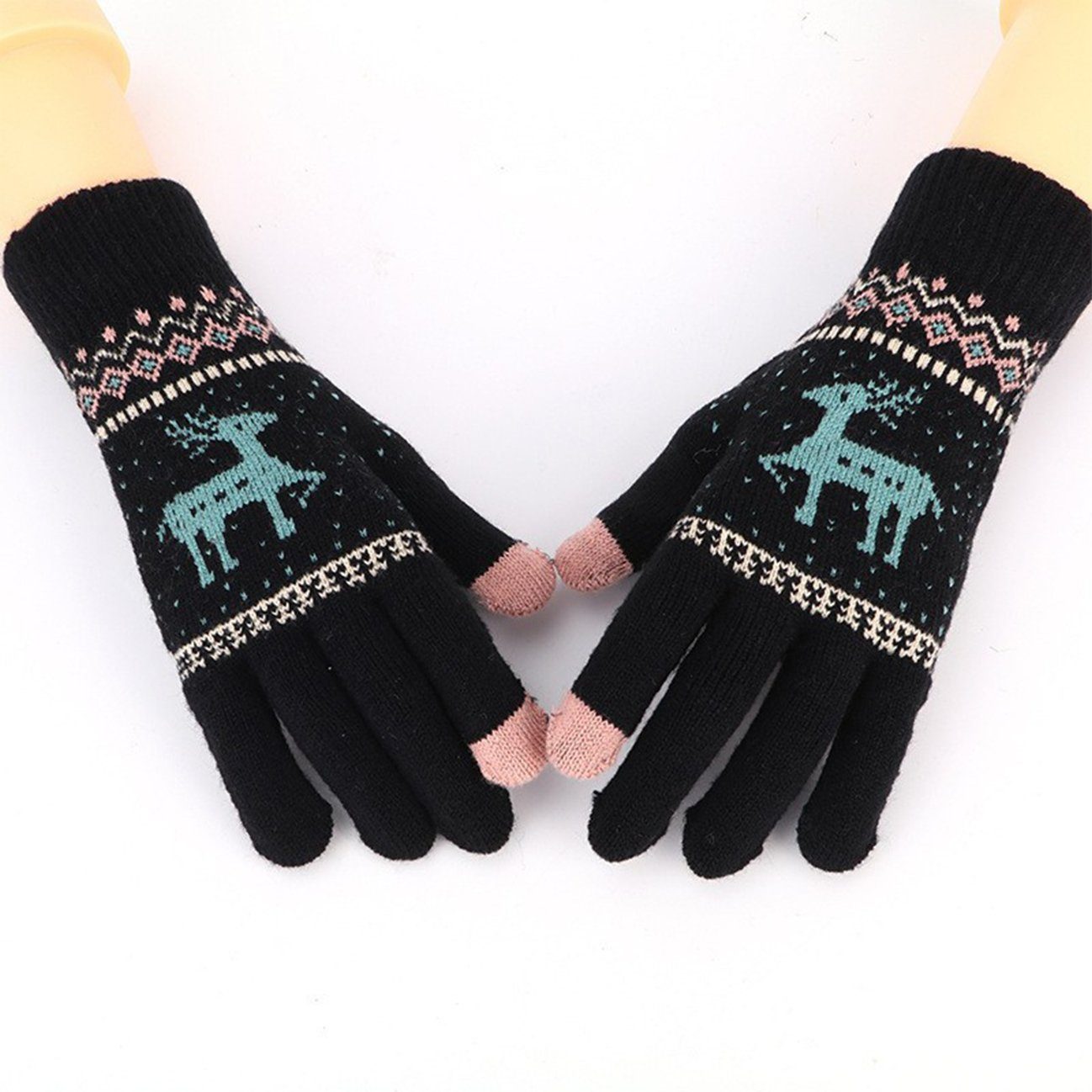 ZanMax Strickhandschuhe 1 Paar gestrickte Handschuhe Winter Warm Touchscreen Handschuhe Schwarz