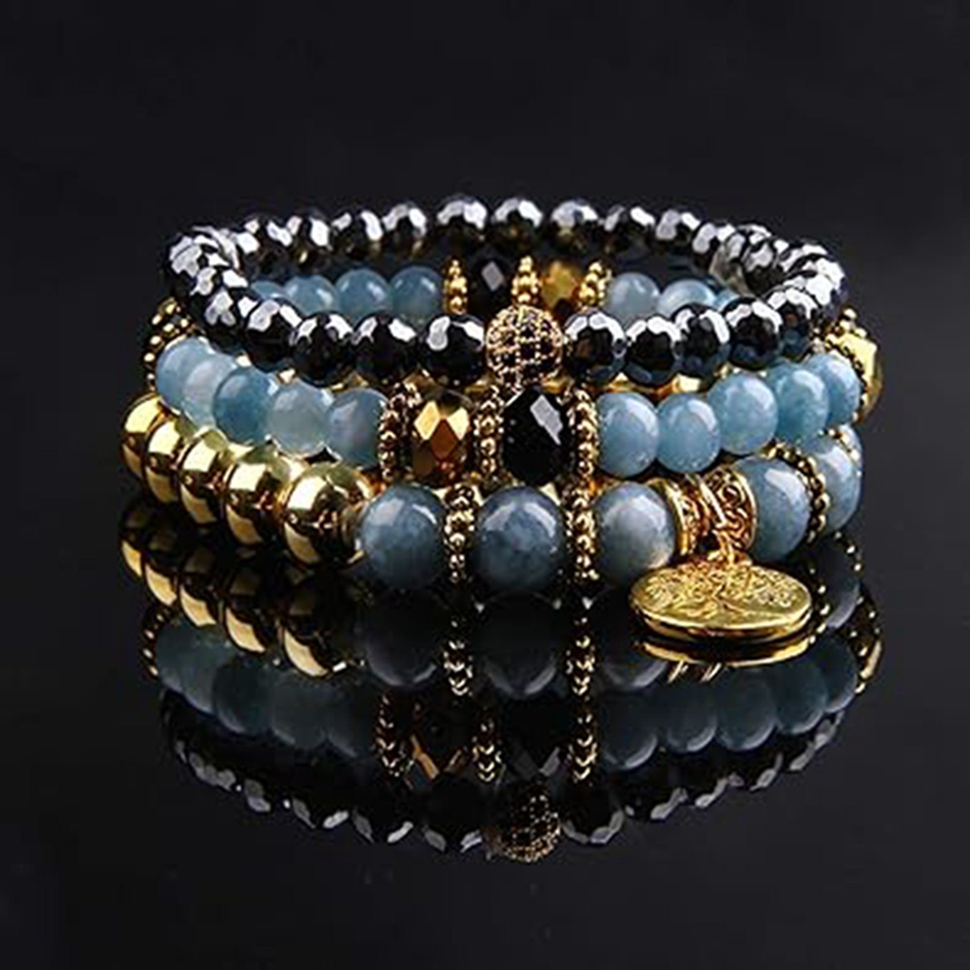 Onyx-Edelstein-Chakra-Perlenarmband, Armband Neujahrsgeschenk Stil1 Set WaKuKa