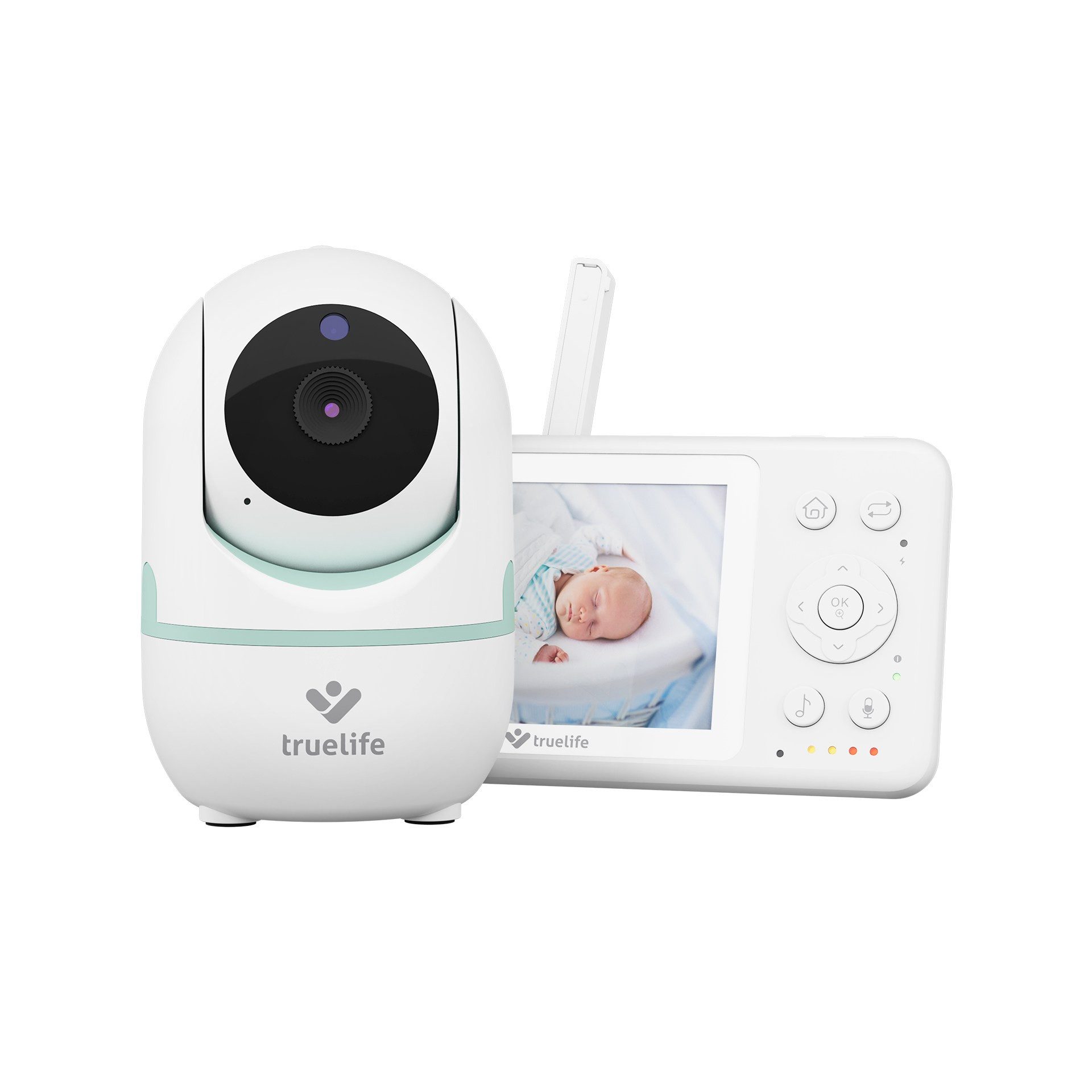 TrueLife Video-Babyphone NannyCam R4, Babyphone, klares 3,2" LCD-Display, Packung Set, 2-tlg., Babyeinheit und Elterneinheit, Vertikale und horizontale Drehung, Zweiseitige Kommunikation
