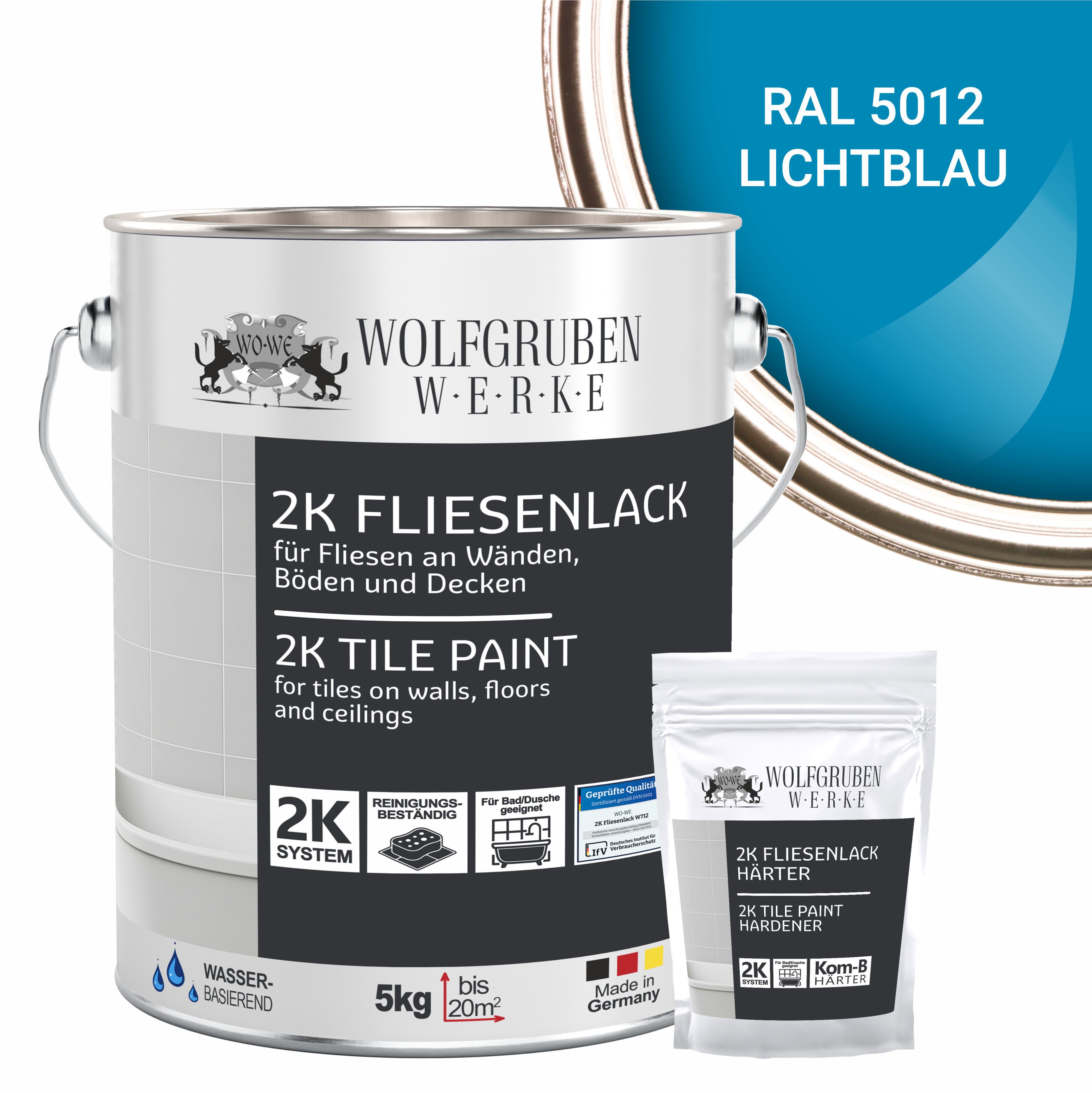 WO-WE Fliesenlack 2K Fliesenfarbe Fliesen Lack Bodenfliesen W712, 2,5-20Kg, MATT, Epoxidharz