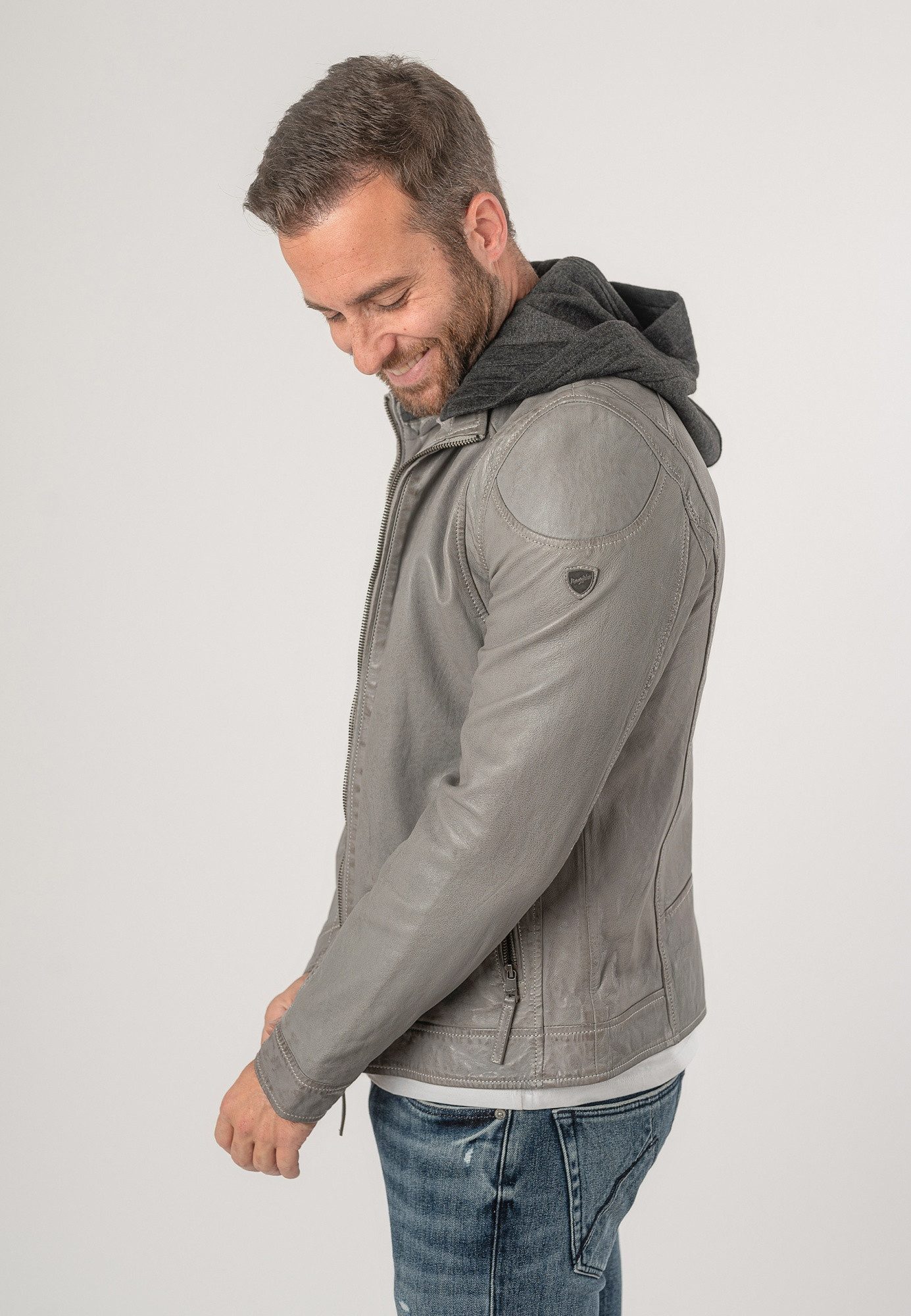 Mauritius Lederjacke MMKarlos Mauritius - Herren Lederjacke Kapuze Lammnappa light grey
