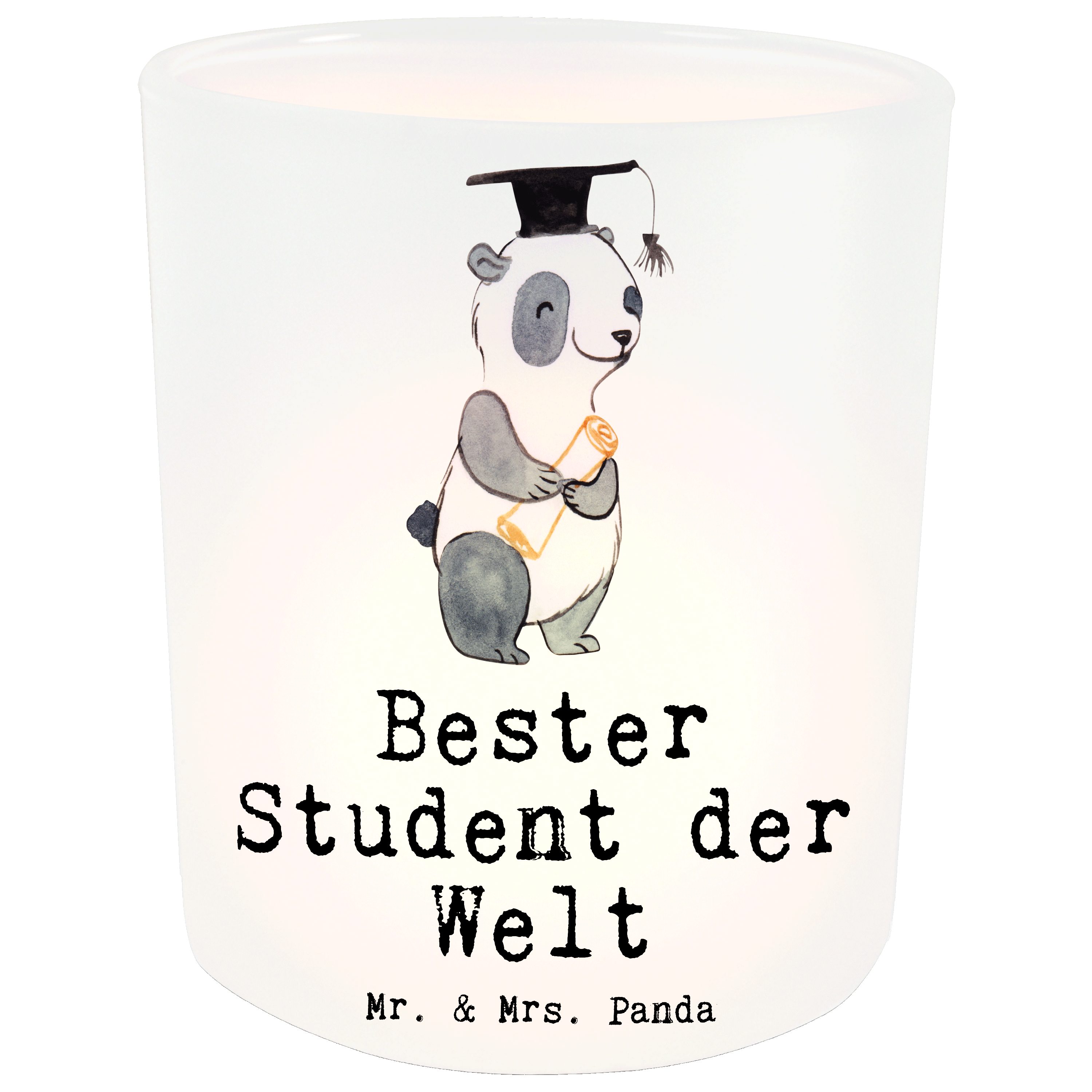 Mr. & Mrs. Panda Windlicht Panda Bester Student der Welt - Transparent - Geschenk, Teelichter, G (1 St)