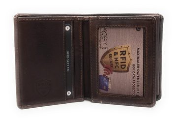 JOCKEY CLUB Mini Geldbörse echt Leder Portemonnaie mit RFID Schutz vintage dunkelbraun, gewachstes Rindleder