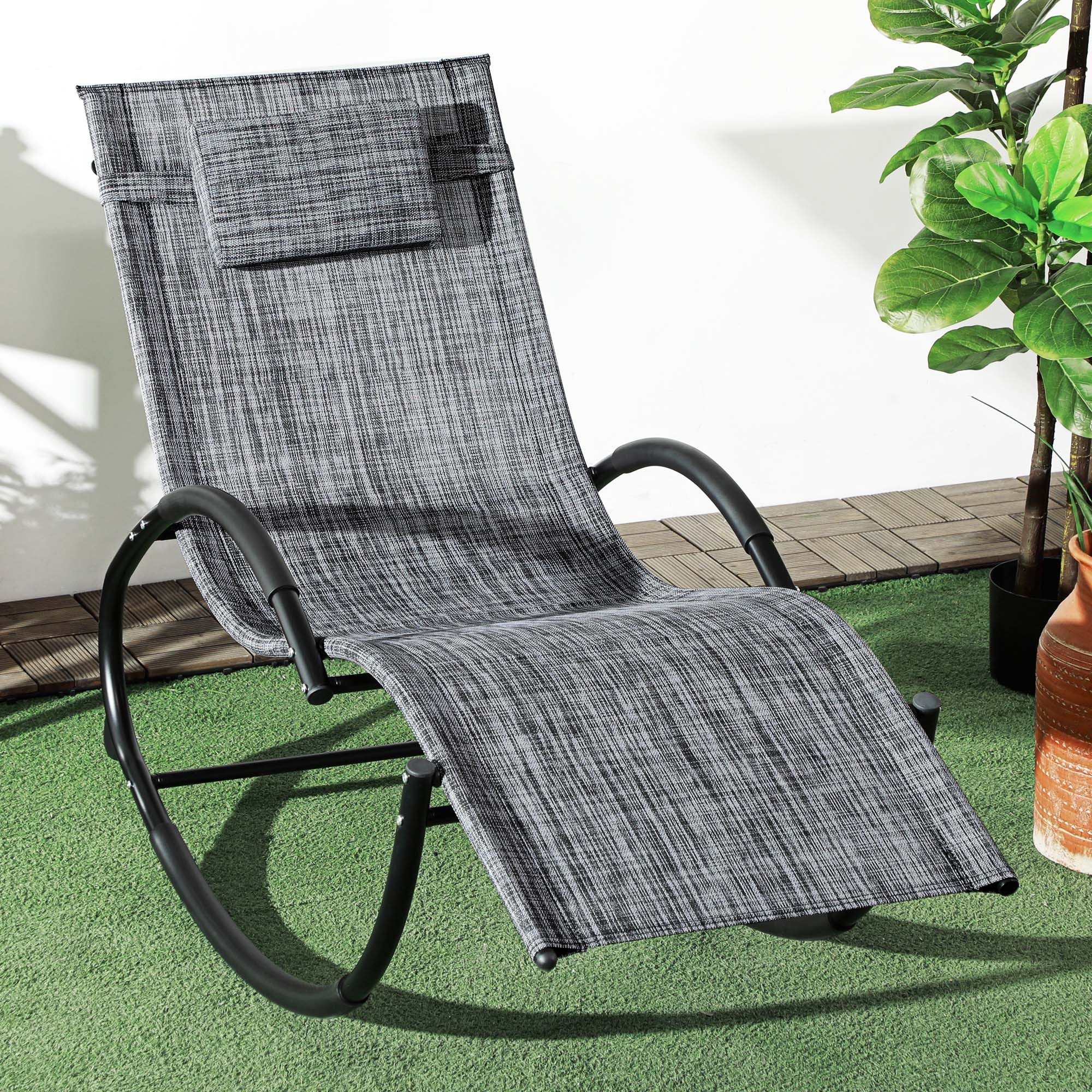Outsunny Gartenliege Schaukelliege mit Kopfkissen, Schwungliege, 1 St., Schwungstuhl, für Garten, Balkon, Grau, 155 x 61 x 88 cm