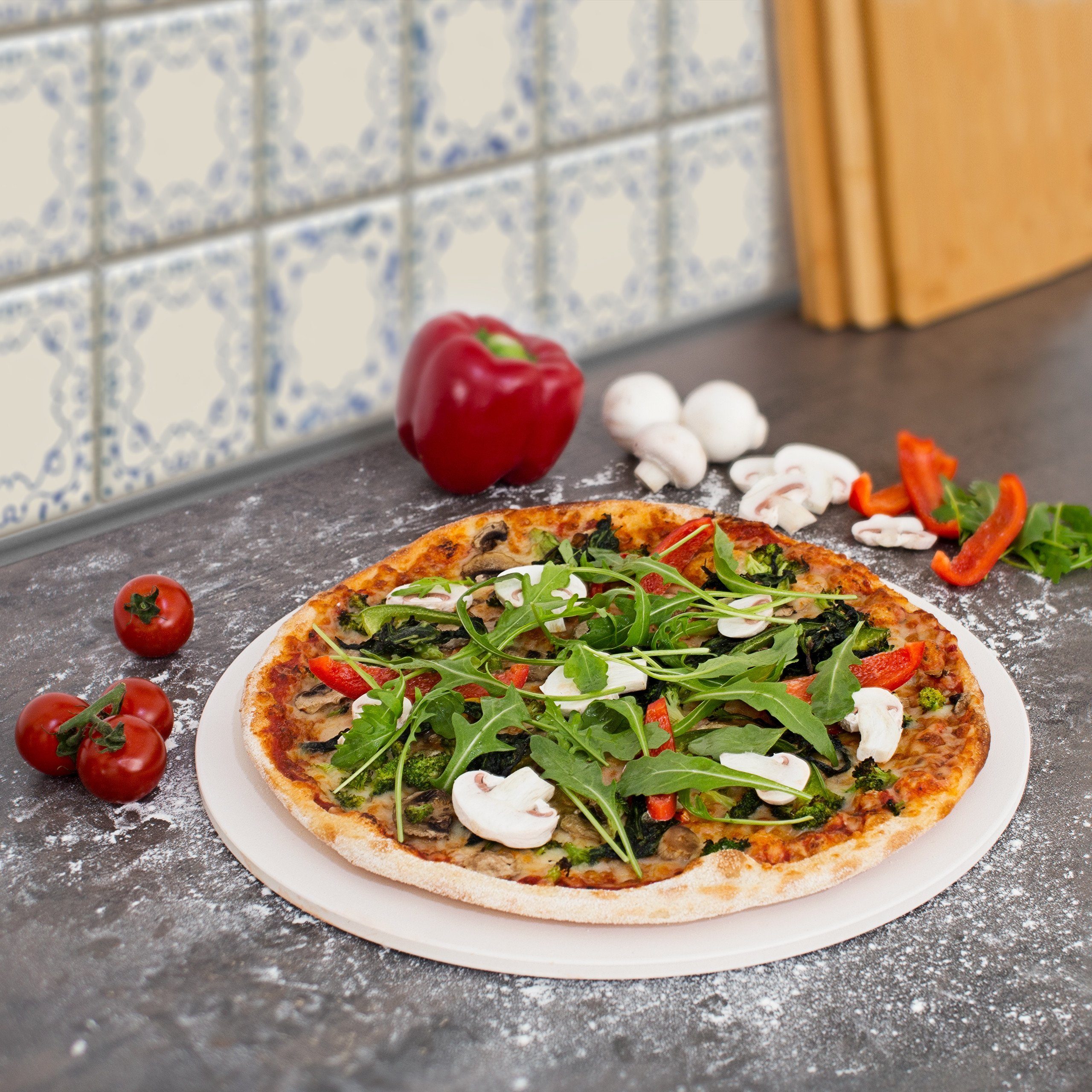 relaxdays Pizzastein rund aus Cordierit, Cordierit