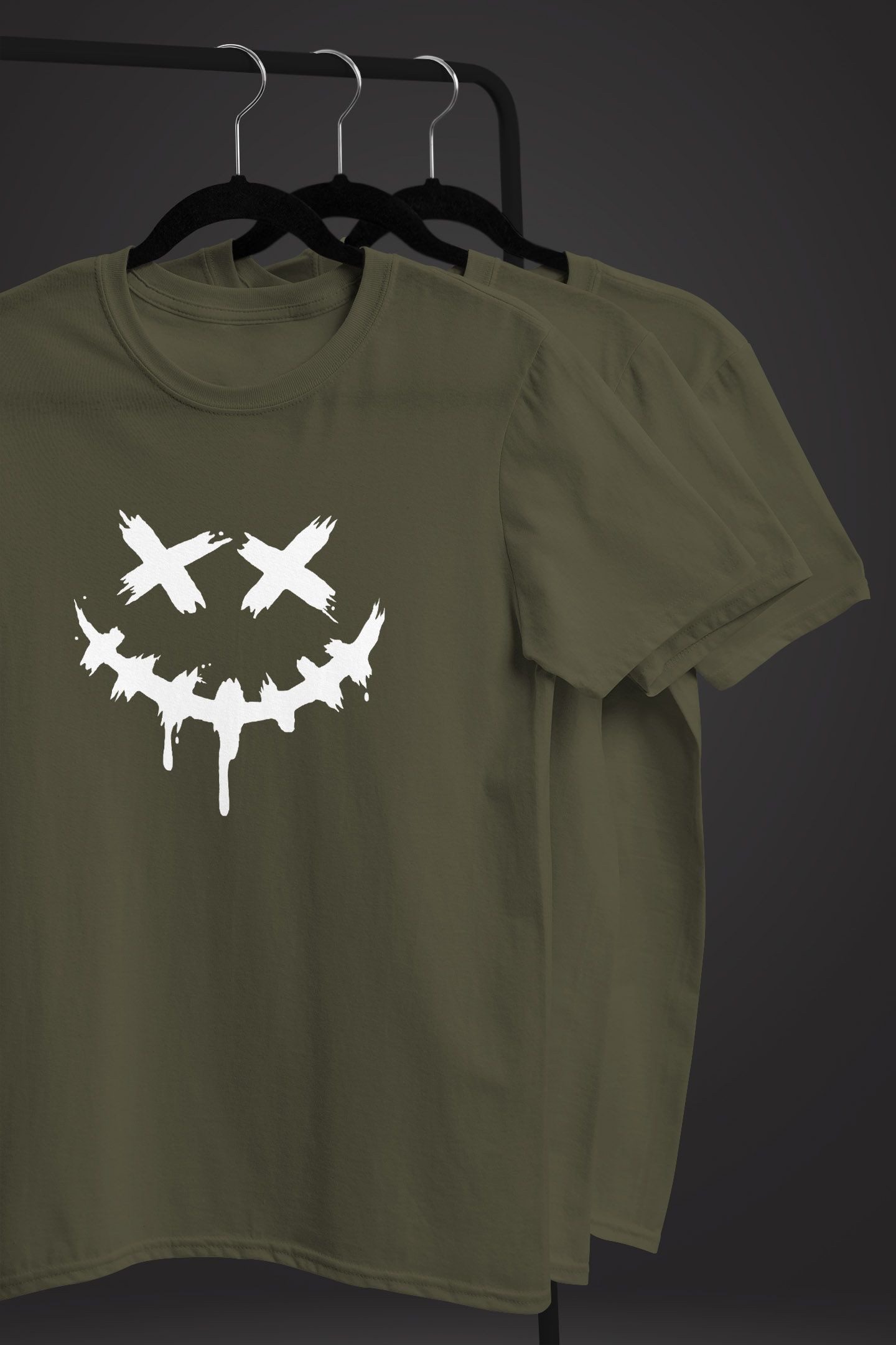 Neverless Print-Shirt Herren T-Shirt Bedruckt Techwear Fashion Streetstyle Smiling Face mit Print