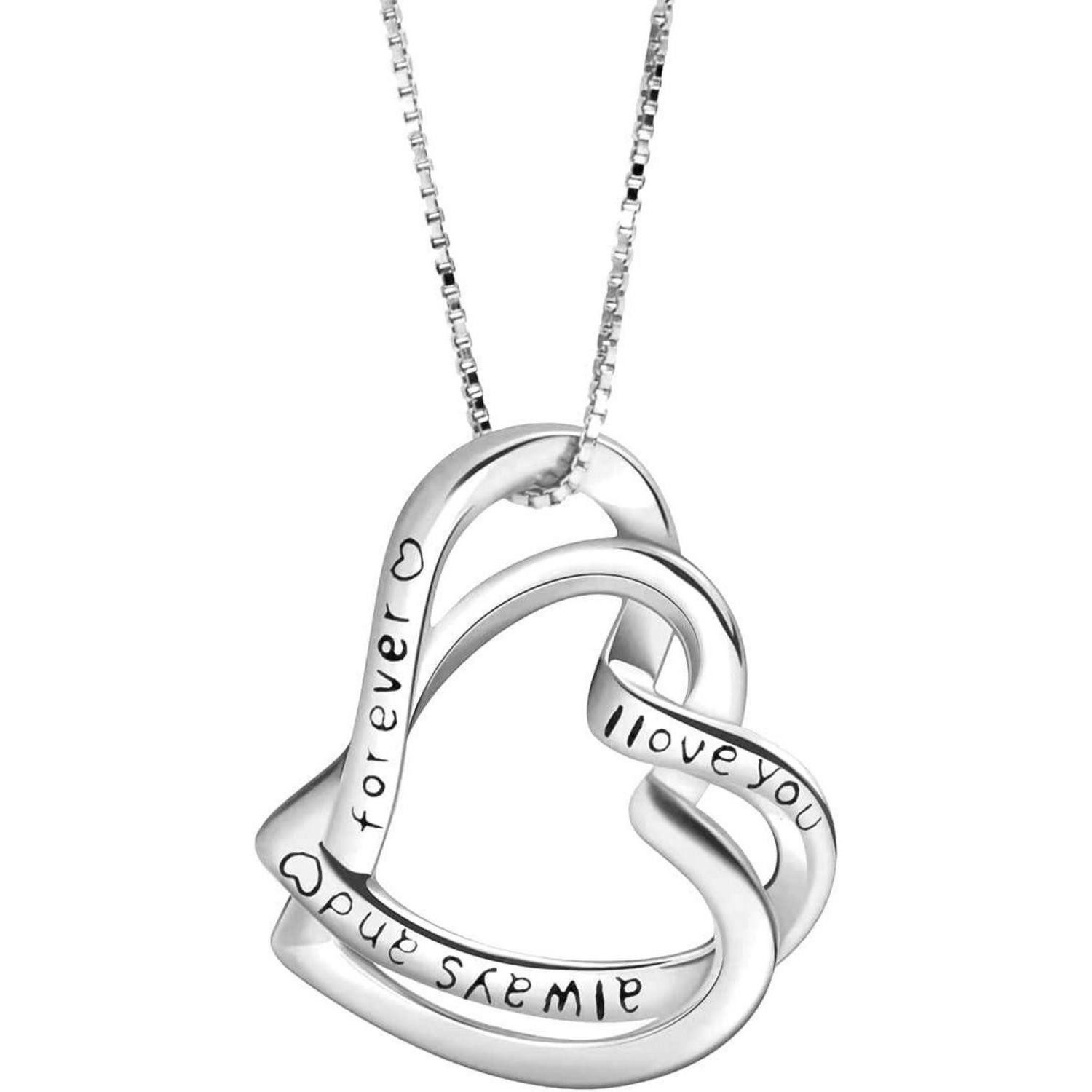 LuxusKollektion Herzkette Halskette 925 Silber Herzanhänger Geschenk Silber Doppelte Herz
