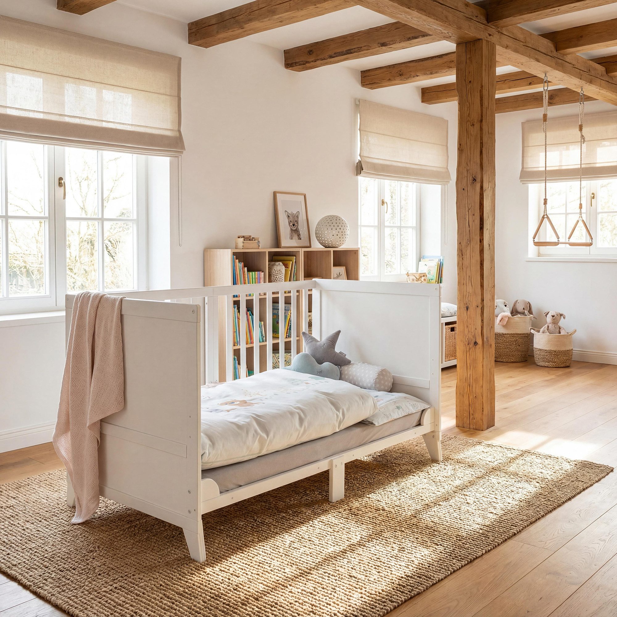 roba® Komplettbett Savanna Friends oder Woodland Buddies 70x140 cm - niedliche Designs, inkl. Bettwäsche, Himmel, & Matratze - Mitwachsendes Babybett - Weiß – Bild 4 von 5