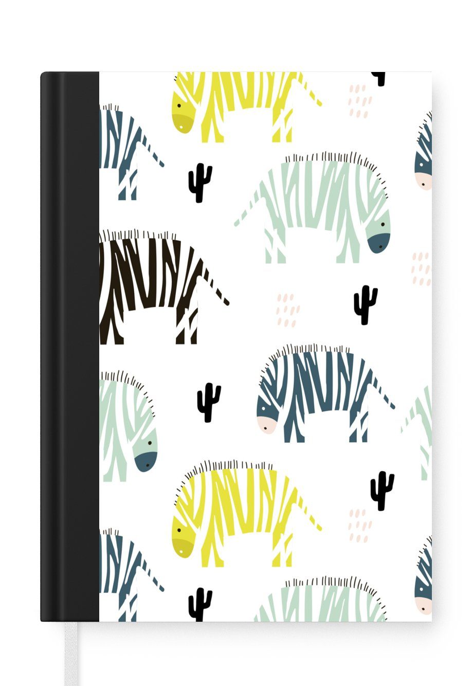 MuchoWow Notizbuch Zebra - Kaktus - Weiß, Journal, Merkzettel, Tagebuch, Notizheft, A5, 98 Seiten, Haushaltsbuch