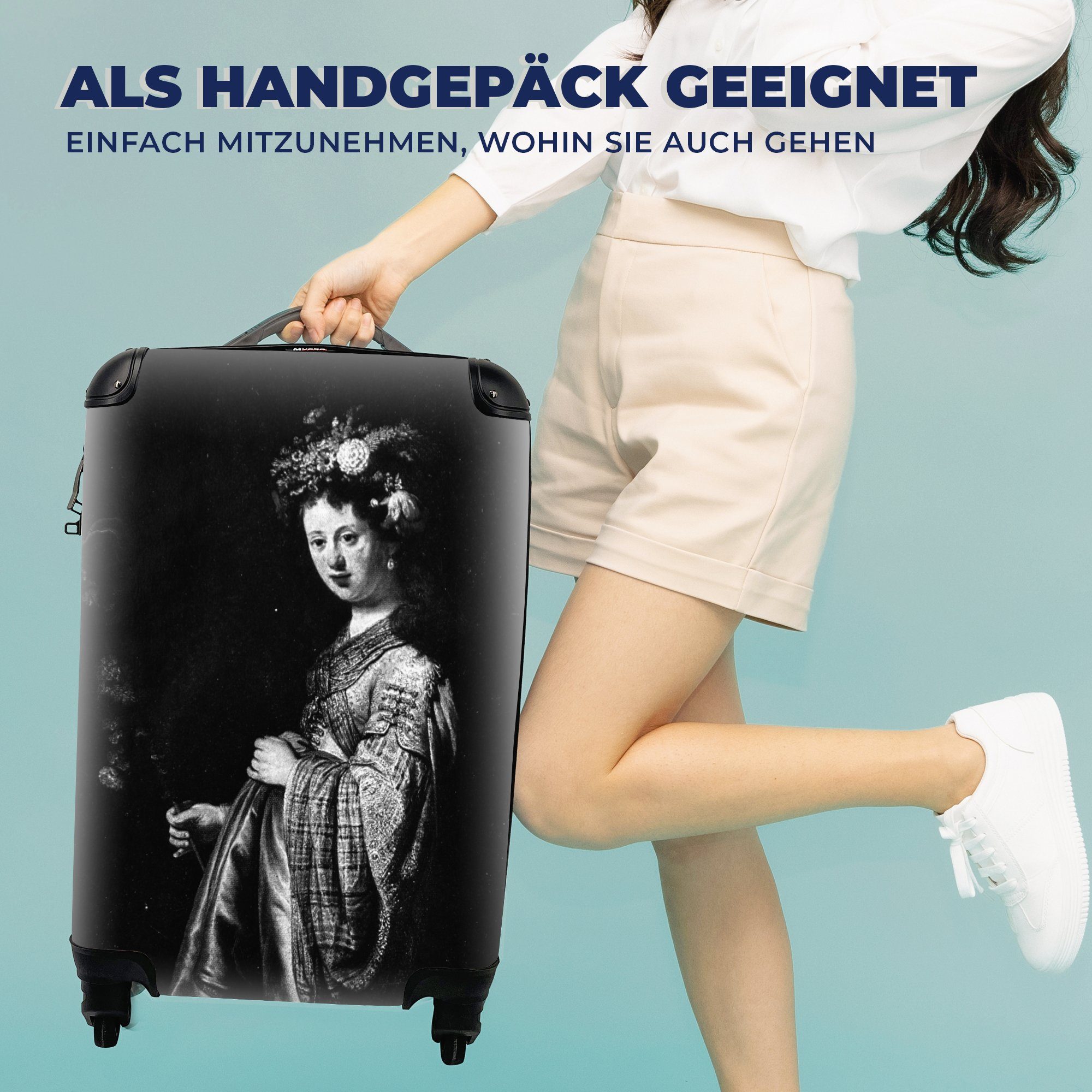 rollen, Flora Reisetasche Rembrandt für Rijn, - Handgepäckkoffer Trolley, Handgepäck 4 van MuchoWow Ferien, Reisekoffer mit Rollen,