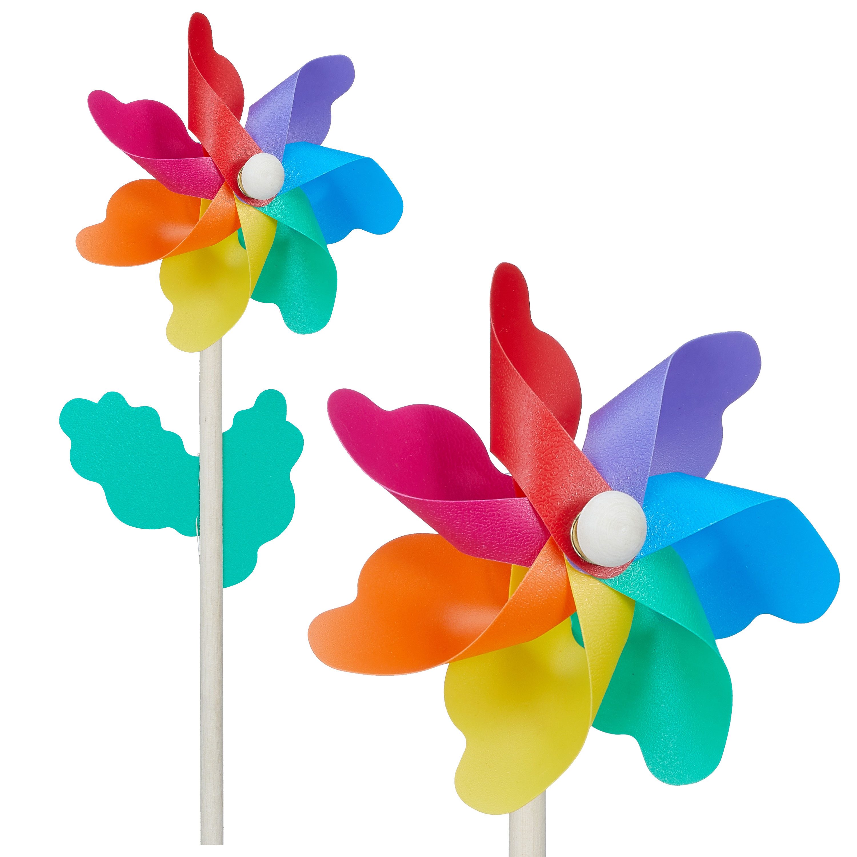 CEPEWA Windspiel Windrad 6er Set Ø11cm H30cm Holzstab Kunststoff bunt Windmühle