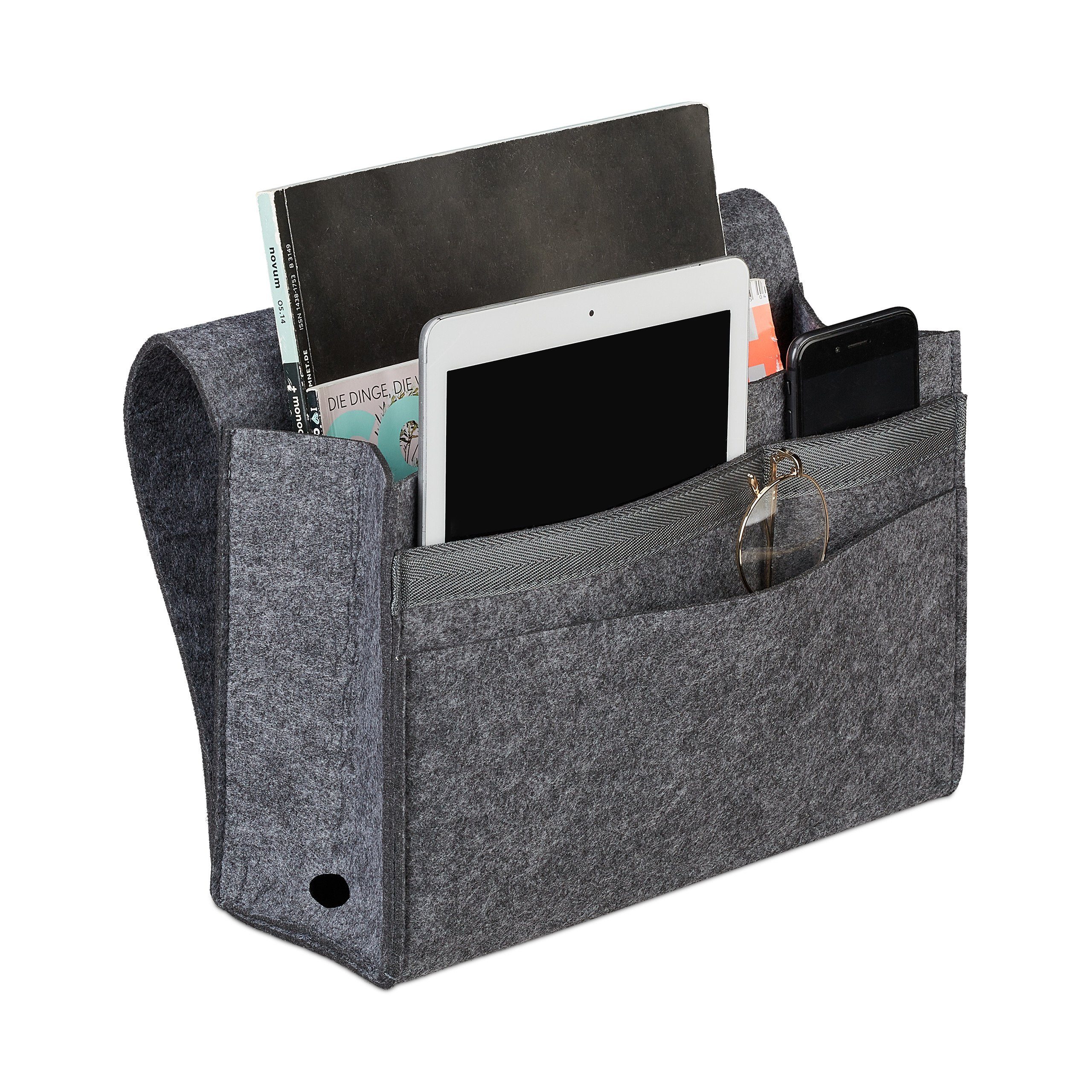 relaxdays Betttasche mit Klettverschluss (1-tlg), Dunkelgrau