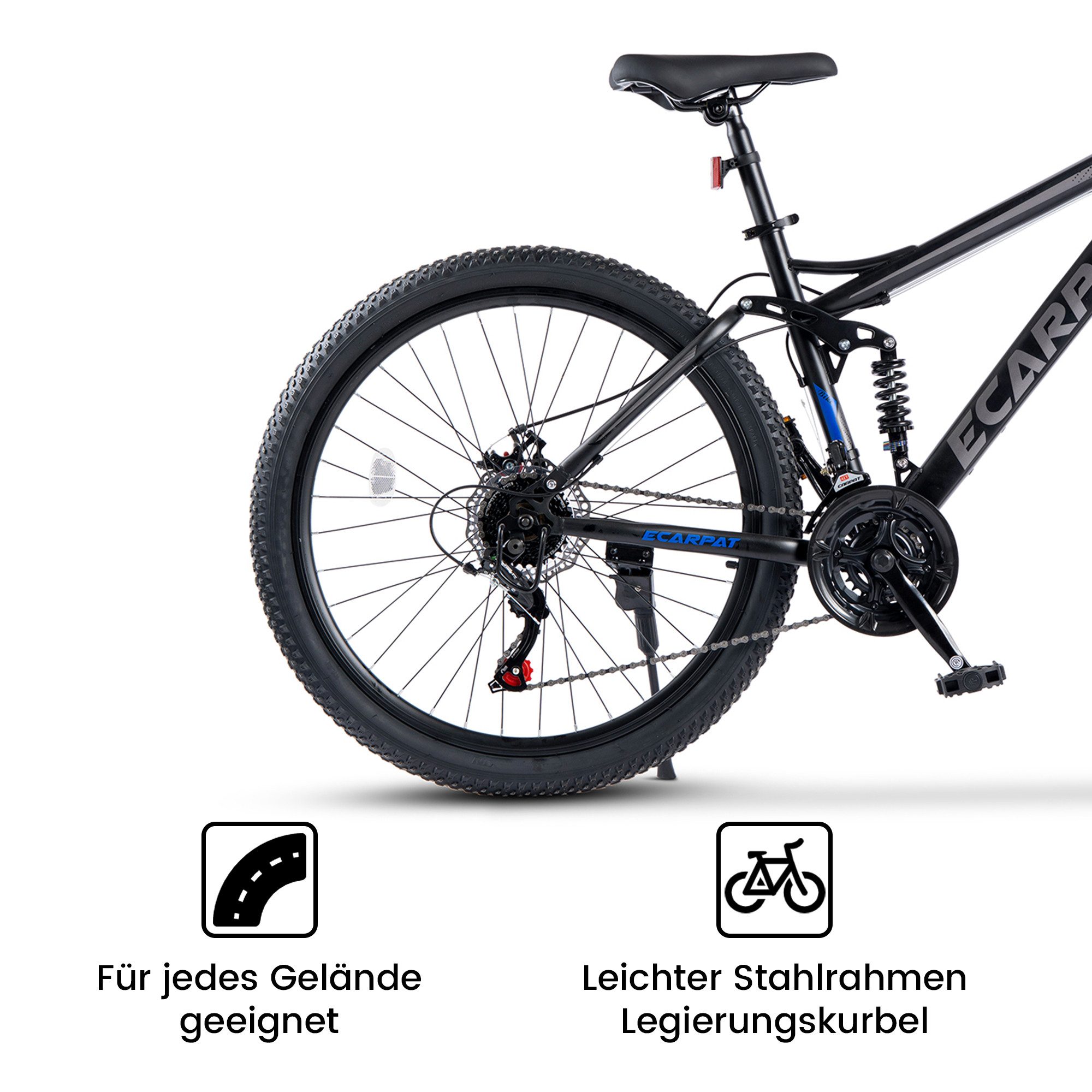 CARPAT SPORT Mountainbike 24 26 27.5 29 Zoll Fahrrad für Herren Damen Jungen, 21 Gang Shimano Tourney Schaltwerk, Kettenschaltung, mechanische Scheibenbremse, MTB Fahrrad Bike