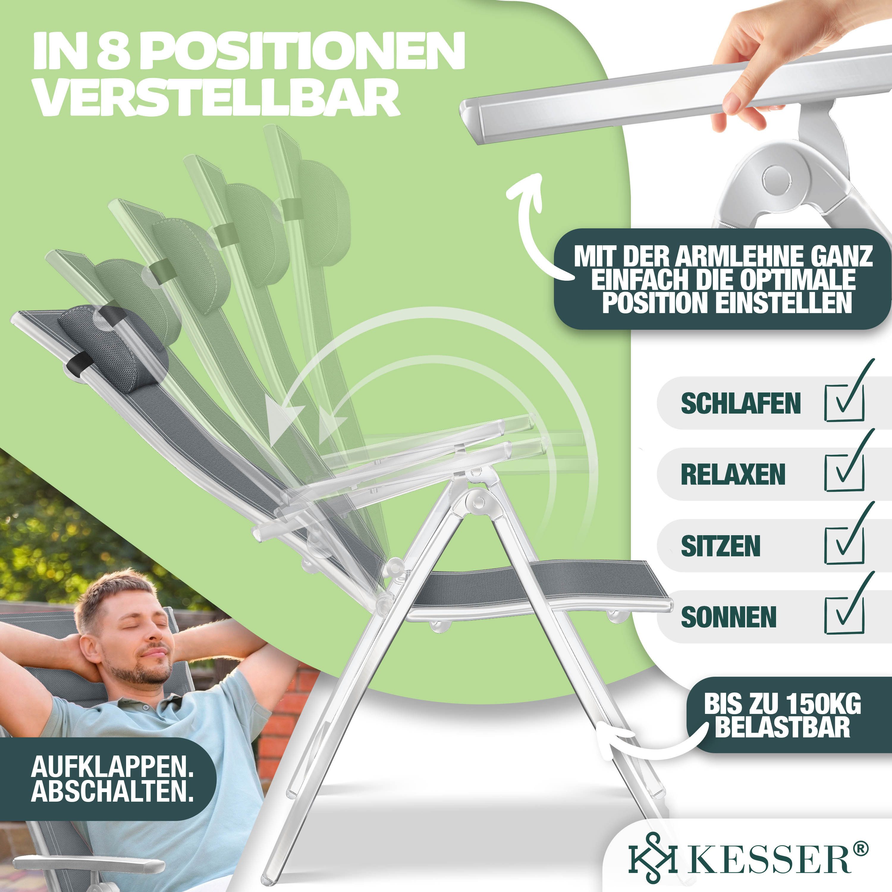 KESSER Gartenstuhl (1 St), Hochlehner mit Armlehnen Aluminium Klappstuhl