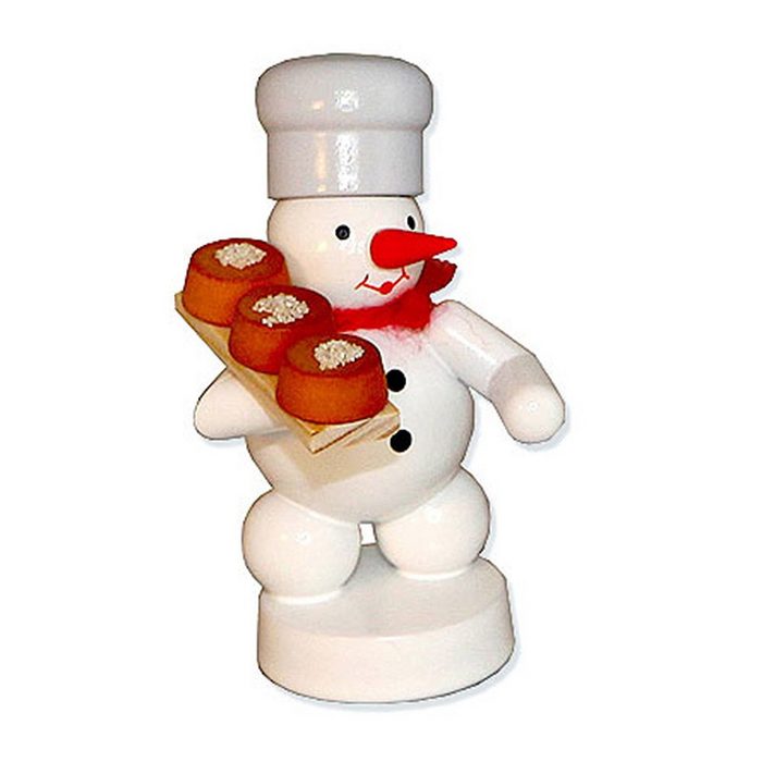 Volkskunst Zenker Weihnachtsfigur Bäcker-Schneemann mit Kuchen Echt Erzgebirge - Holzkunst mit Herz PI11101