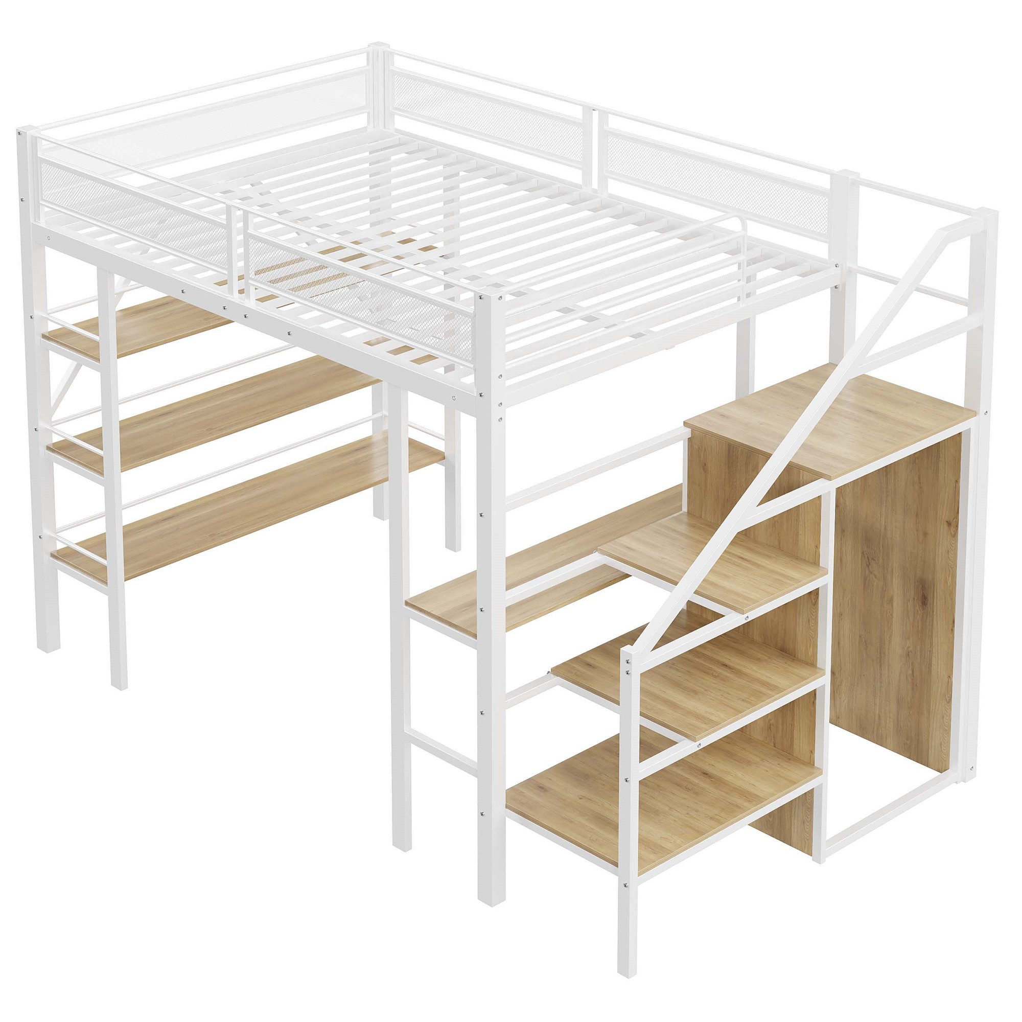 SOFTWEARY Hochbett mit Schreibtisch und Regal günstig online kaufen
