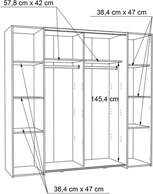 FORTE Kleiderschrank Kalixtus, Made in Europe, 2 Schiebetüren, 2 Drehtüren Kombination aus Dreh- und Schwebetüren, 8 Einlegeböden