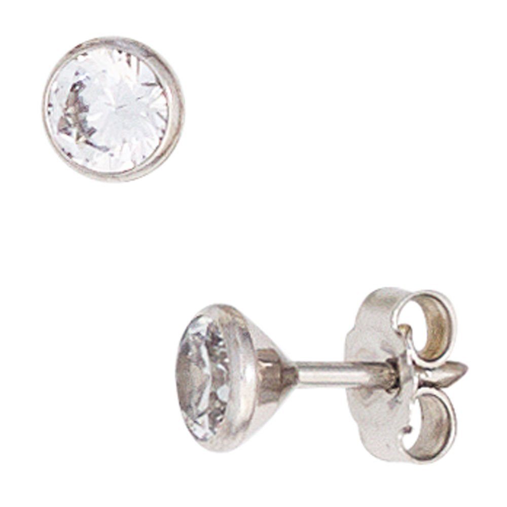 Schmuck Krone Paar Ohrstecker Solitär Ohrstecker 4,5mm, Zirkonia, 333 Weißgold, Gold 333