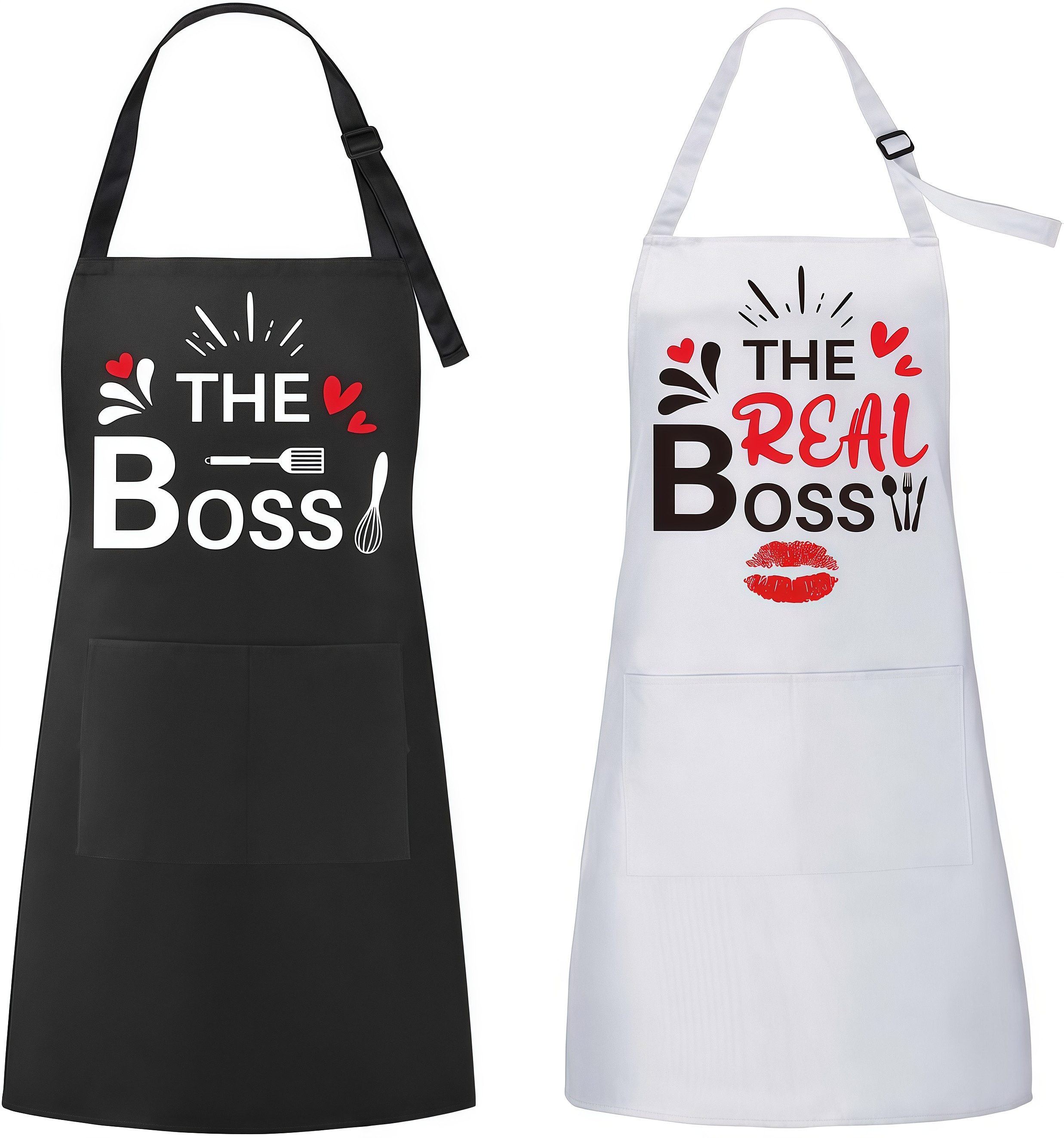 FOUORTUNATE-BEE Kochschürze 2er-Set lustige Paar-Küchenschürzen mit Taschen, verstellbar, (2-tlg), Ideal als Geschenk zu Hochzeit, Valentinstag oder Weihnachten