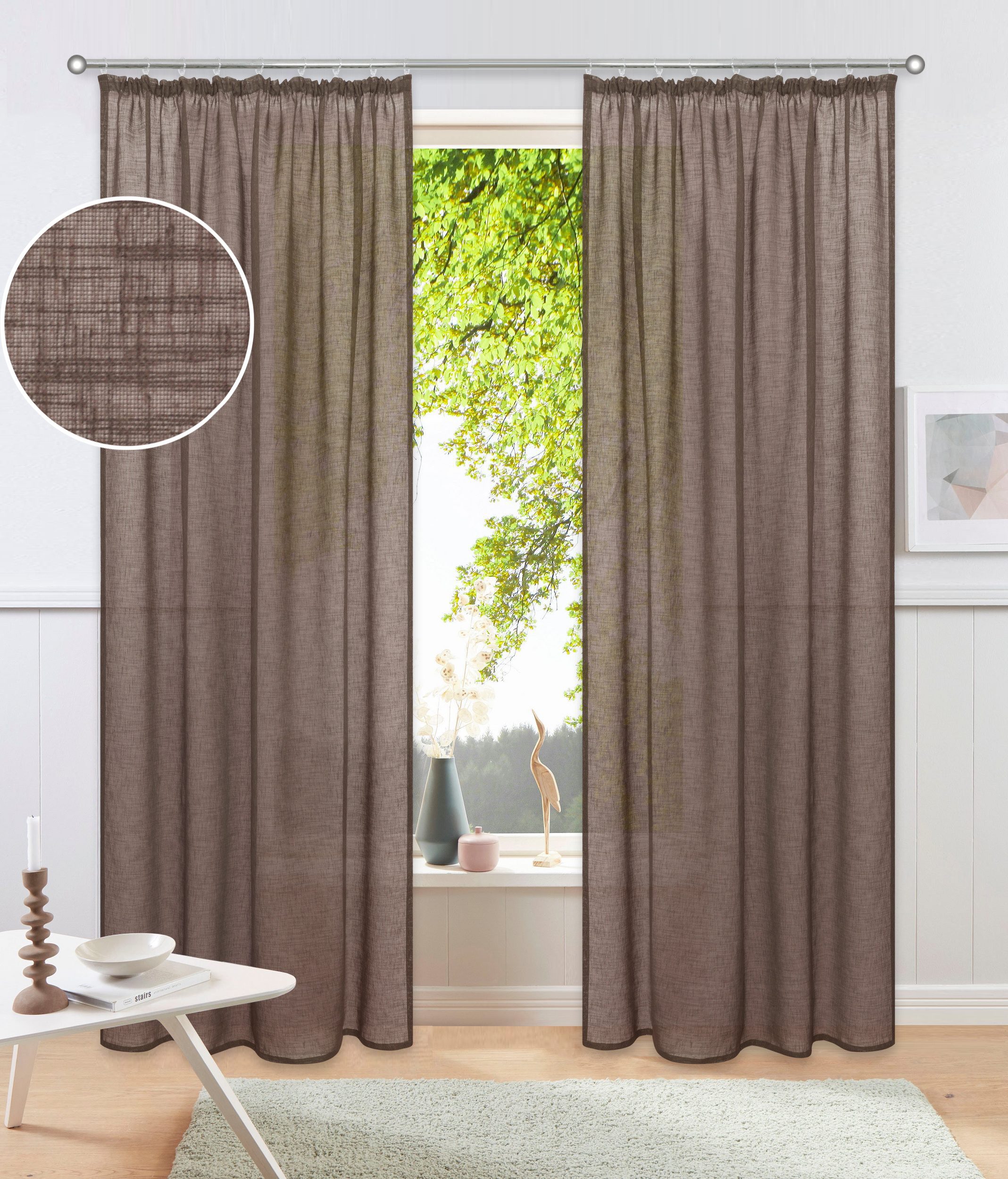 OTTO home Gardine Fiete (1 St), Kräuselband, halbtransparent, Leinen Optik, Sichtschutz, halbtransparent, einfarbig, Leinenoptik
