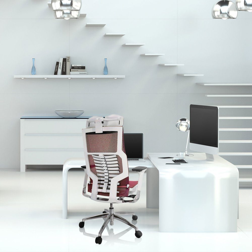 hjh OFFICE Schreibtischstuhl (1 Rot I Bürostuhl ergonomisch Drehstuhl End St), WHITE Netzstoff DYNAFIT High