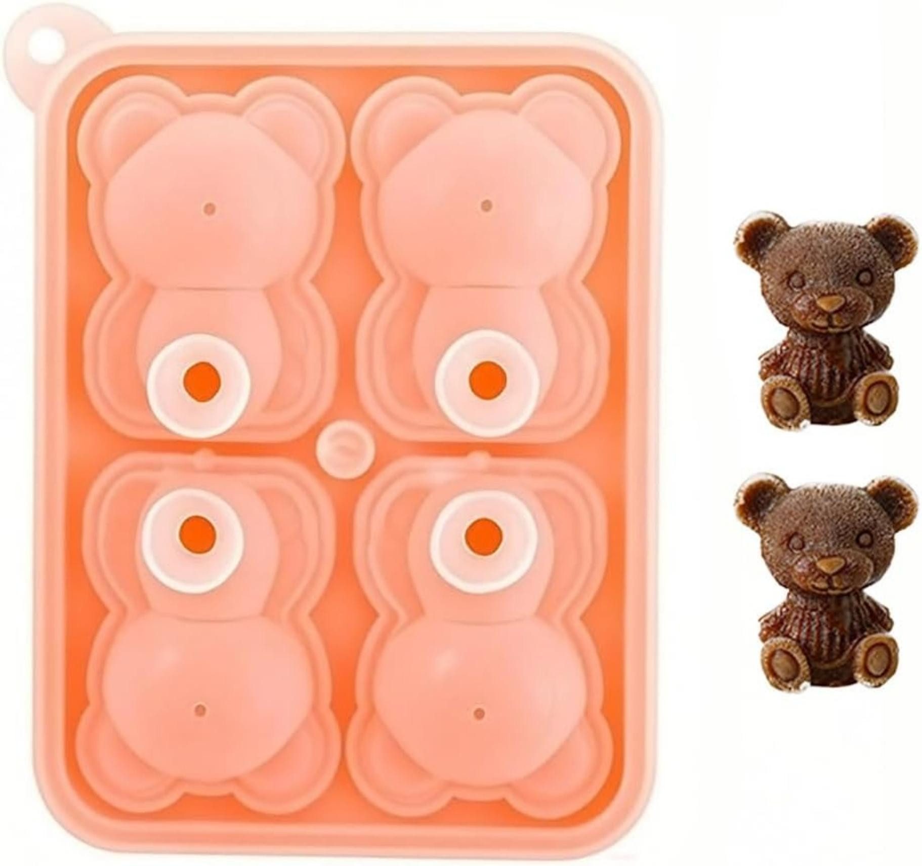 Agger Silikonform 3D-Eiswürfelform Teddybär, 4-fach Silikon-Eiswürfelschale