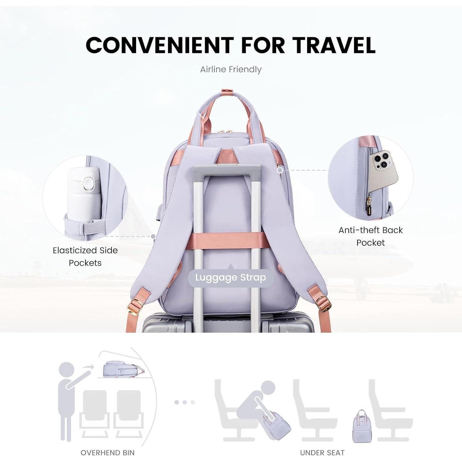 LuxusKollektion Laptoprucksack Rucksack Laptoptasche Wasserdicht USB Schulrucksack 15.6 Zoll Helllila