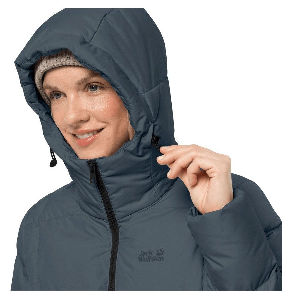 Jack Wolfskin Daunenmantel Frozen Lake Coat (winddicht, wasserabweisend) dunkelblau Damen