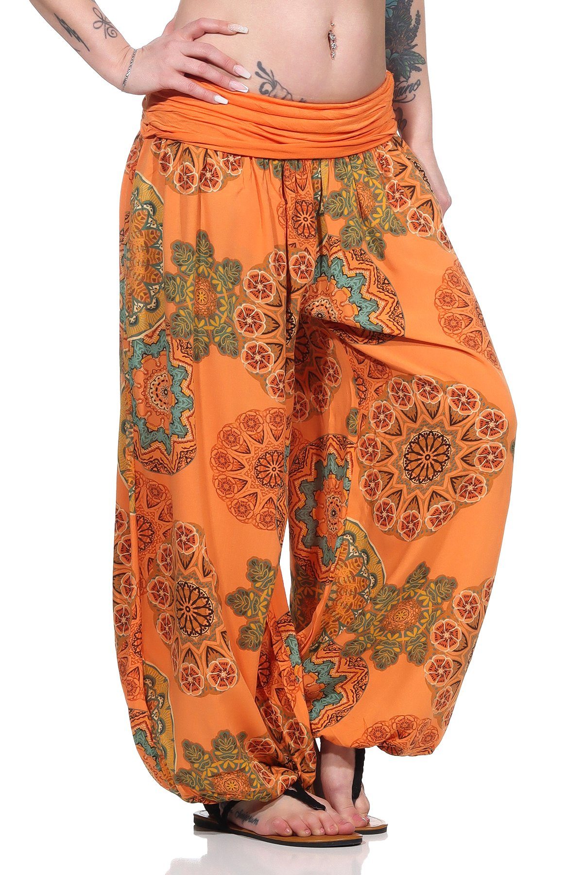 Sommerhose Design Orange Aurela luftige Damen Bund, sommerliches Pumphose mit weite und elastischem Damenmode Haremshose (1-tlg) für