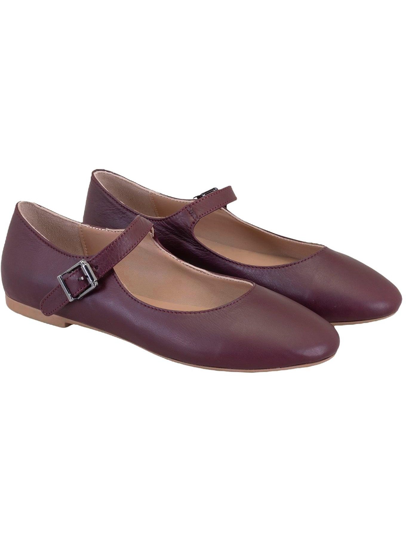 Damen-Ballerinas aus Leder – 1 cm Absatz, Schnallenverschluss, verste Ballettschuh