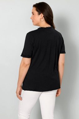 MIAMODA Rundhalsshirt T-Shirt Herz-Druck Fransen