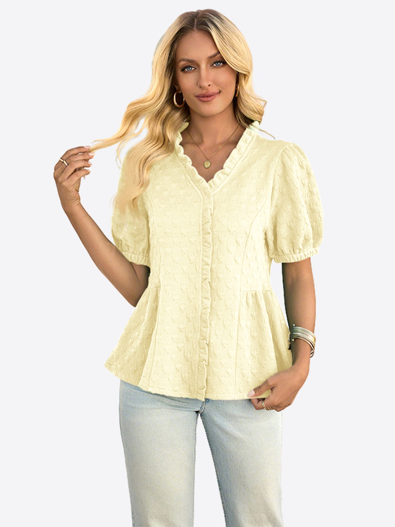 Imily Bela Kurzarmbluse Damen Oberteile mit Peplum-Puffärmeln (Packung, 1-t günstig online kaufen