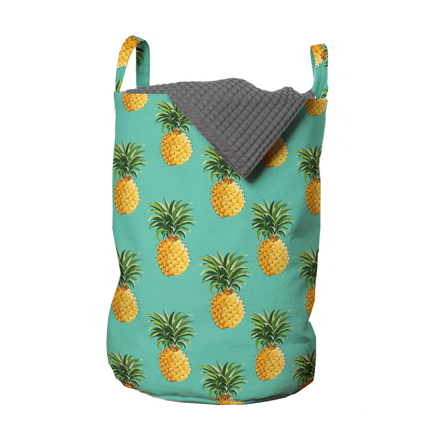 Abakuhaus Wäschesäckchen Wäschekorb mit Griffen Kordelzugverschluss für Waschsalons, Obst Tropische Ananas-Blätter
