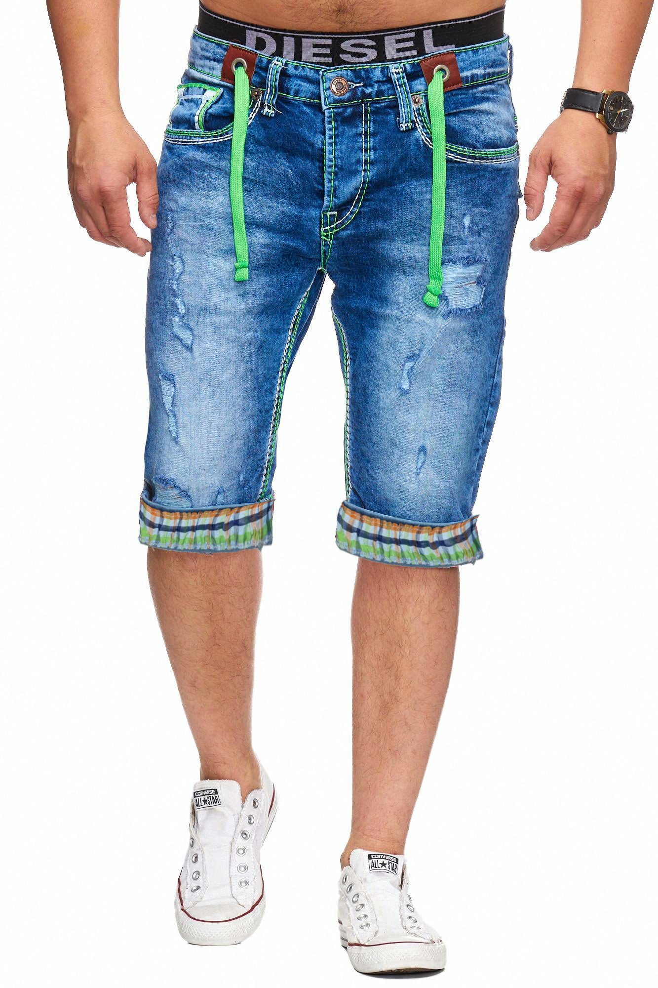 Sweatshorts Dicke Herren kurze Shorts, (Shorts, Hose, dicker Bermuda, Naht, Jeans farbiger 1-tlg) L-2020 kurze mit Naht Hose, L.gonline Kurze H-Grün Jeans,